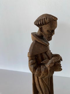 Vintage-Holzskulptur im Volkskunststil, handgeschnitzt: Der Heilige Franz von Assisi
