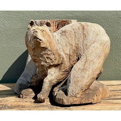 Vintage Hand Carved Fox on Stump