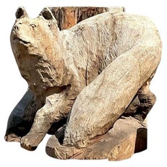 Vintage Hand Carved Fox on Stump
