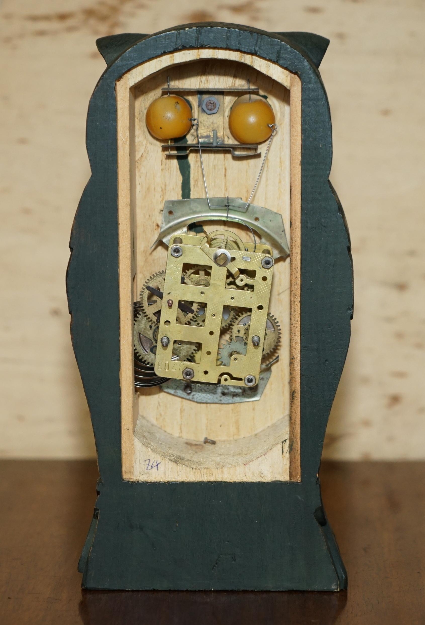 Vintage Hand Carved German Owl Clock with Moving Eyes for Restoration 2