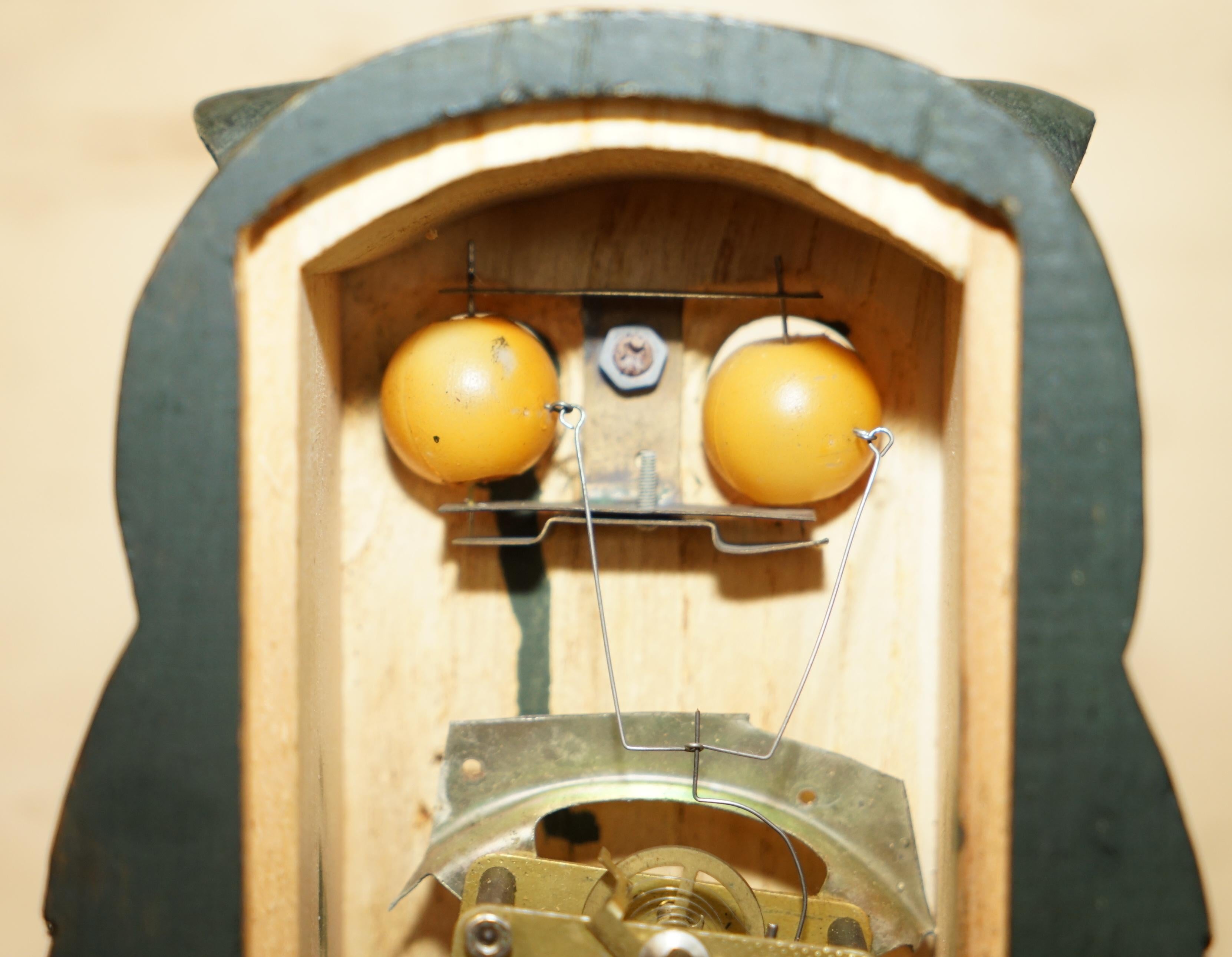 Vintage Hand Carved German Owl Clock with Moving Eyes for Restoration 3