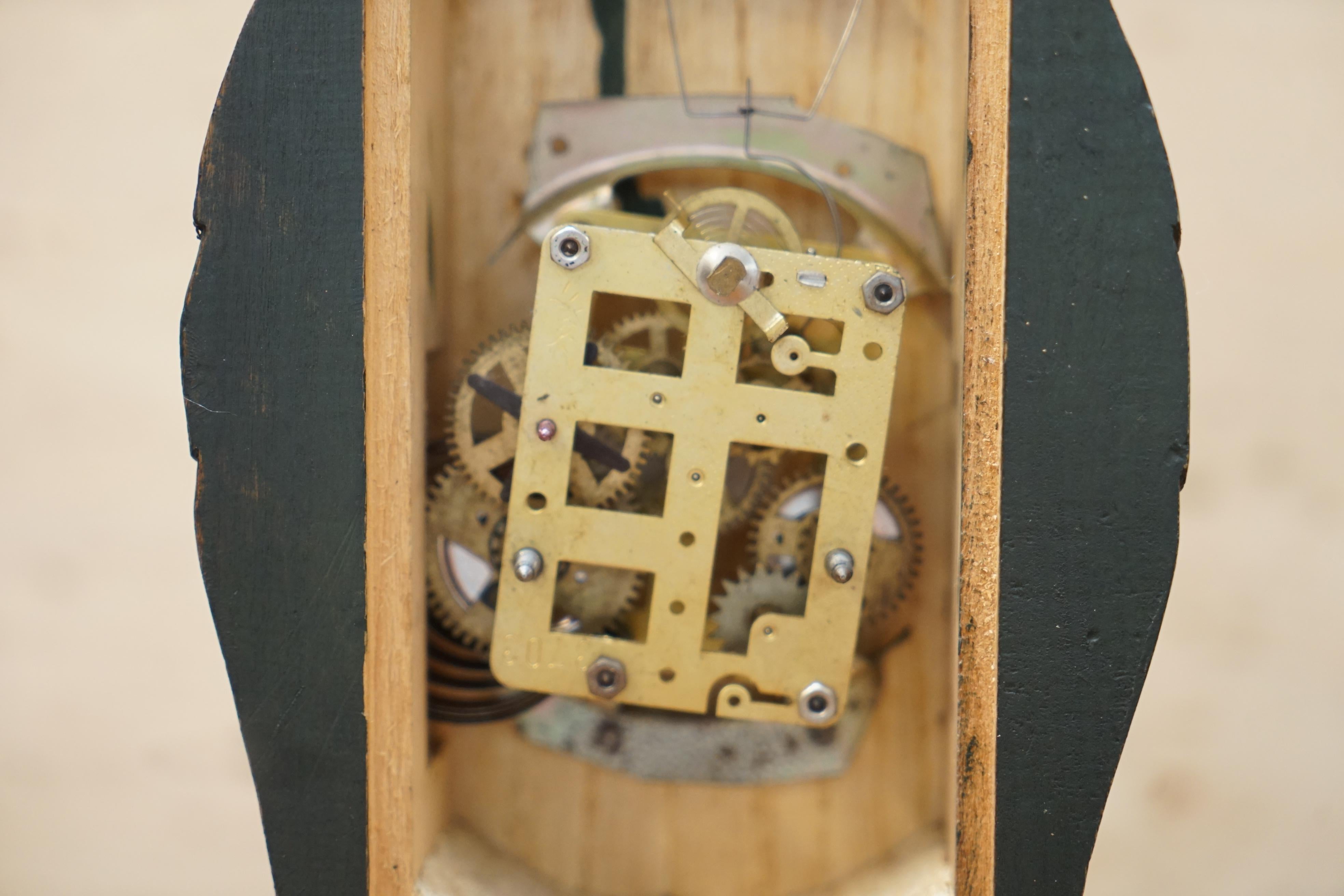 Vintage Hand Carved German Owl Clock with Moving Eyes for Restoration 4