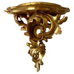 Vintage Hand Carved Giltwood Wall Bracket. Italian Handmade Scrollwork Shelf.