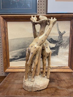 Vintage Hand Carved Giraffe Wooden Sculpture.