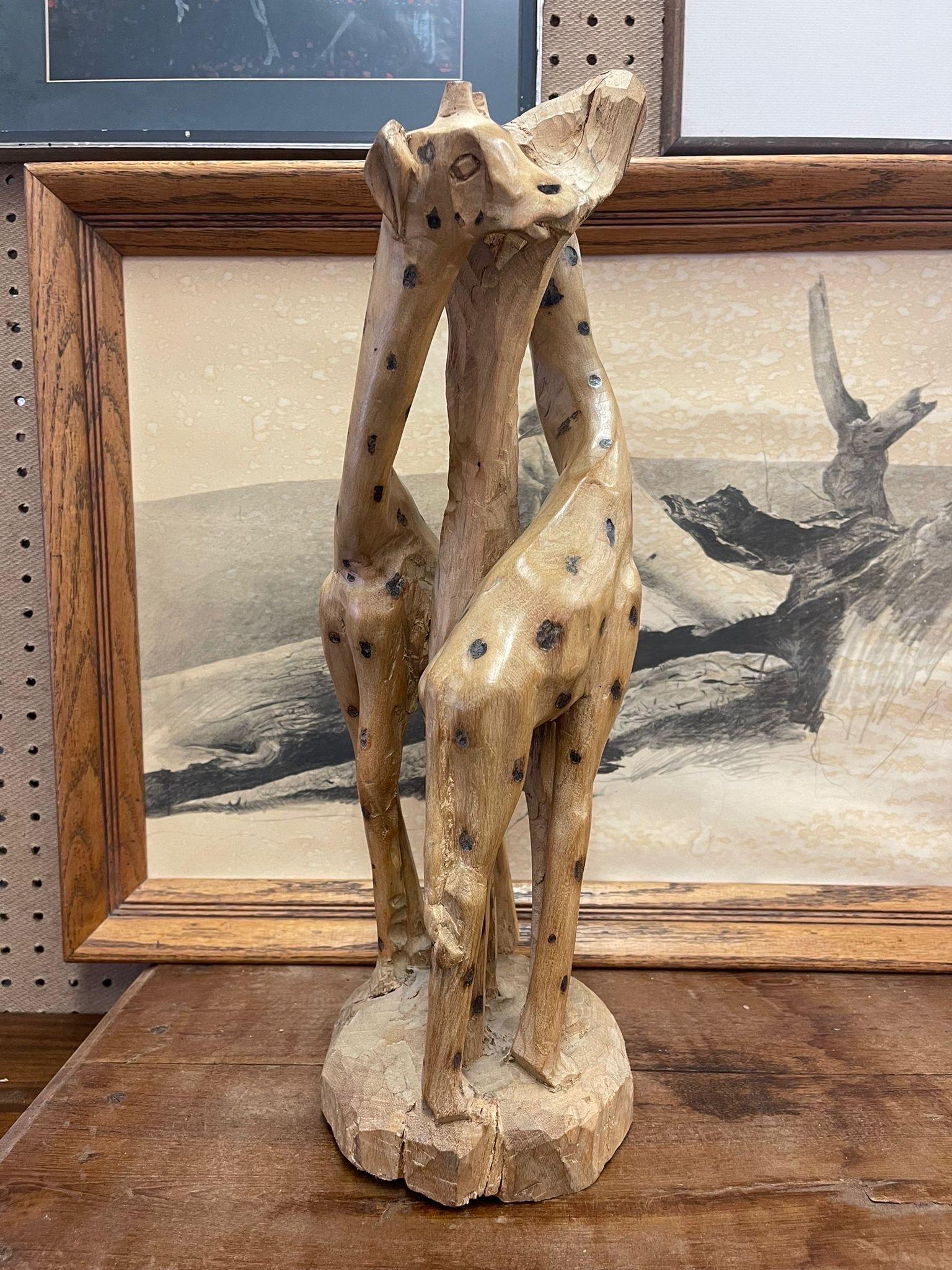 Mid-Century Modern Vintage Hand Carved Giraffe Wooden Sculpture. For Sale