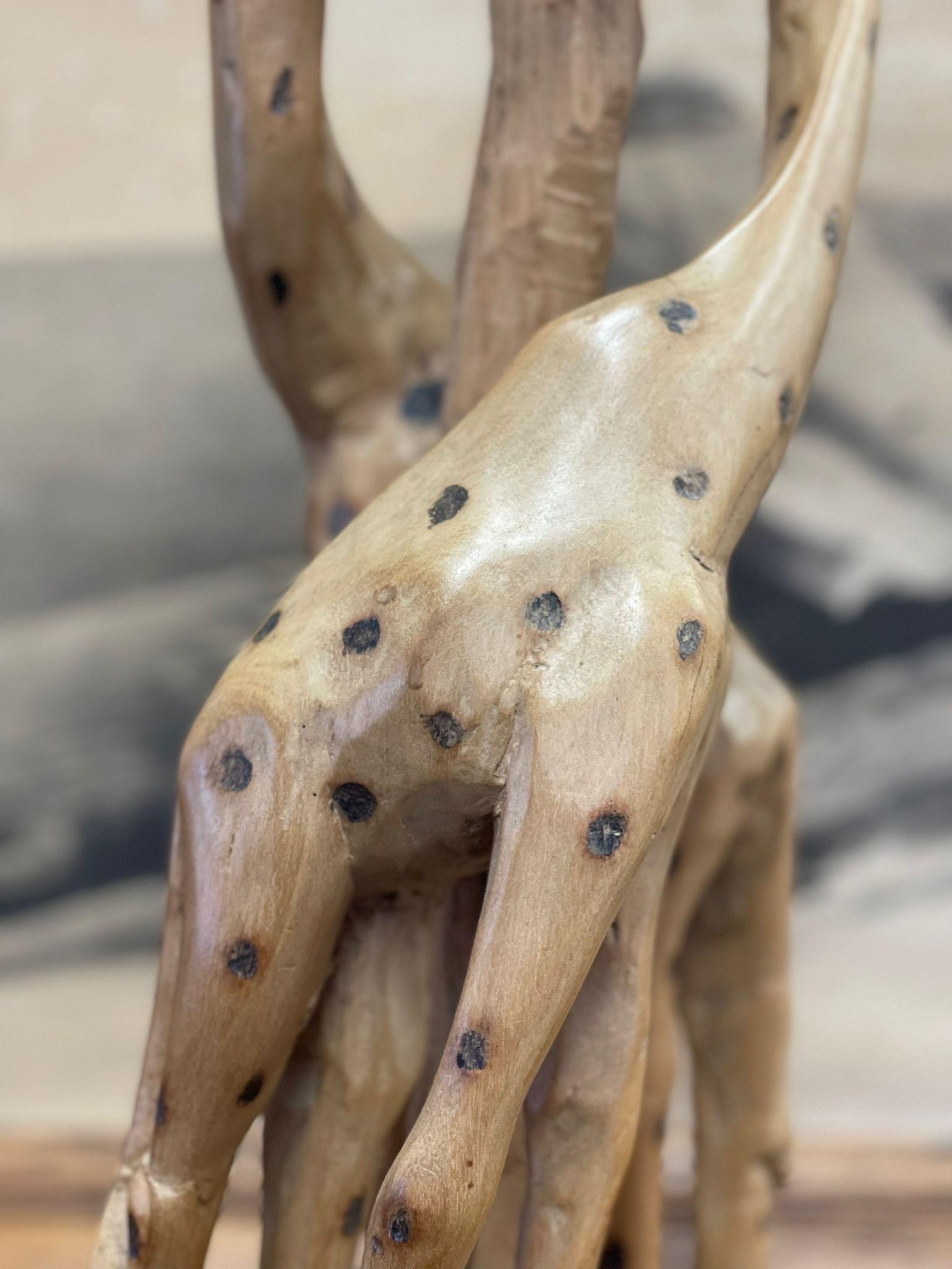 Late 20th Century Vintage Hand Carved Giraffe Wooden Sculpture. For Sale