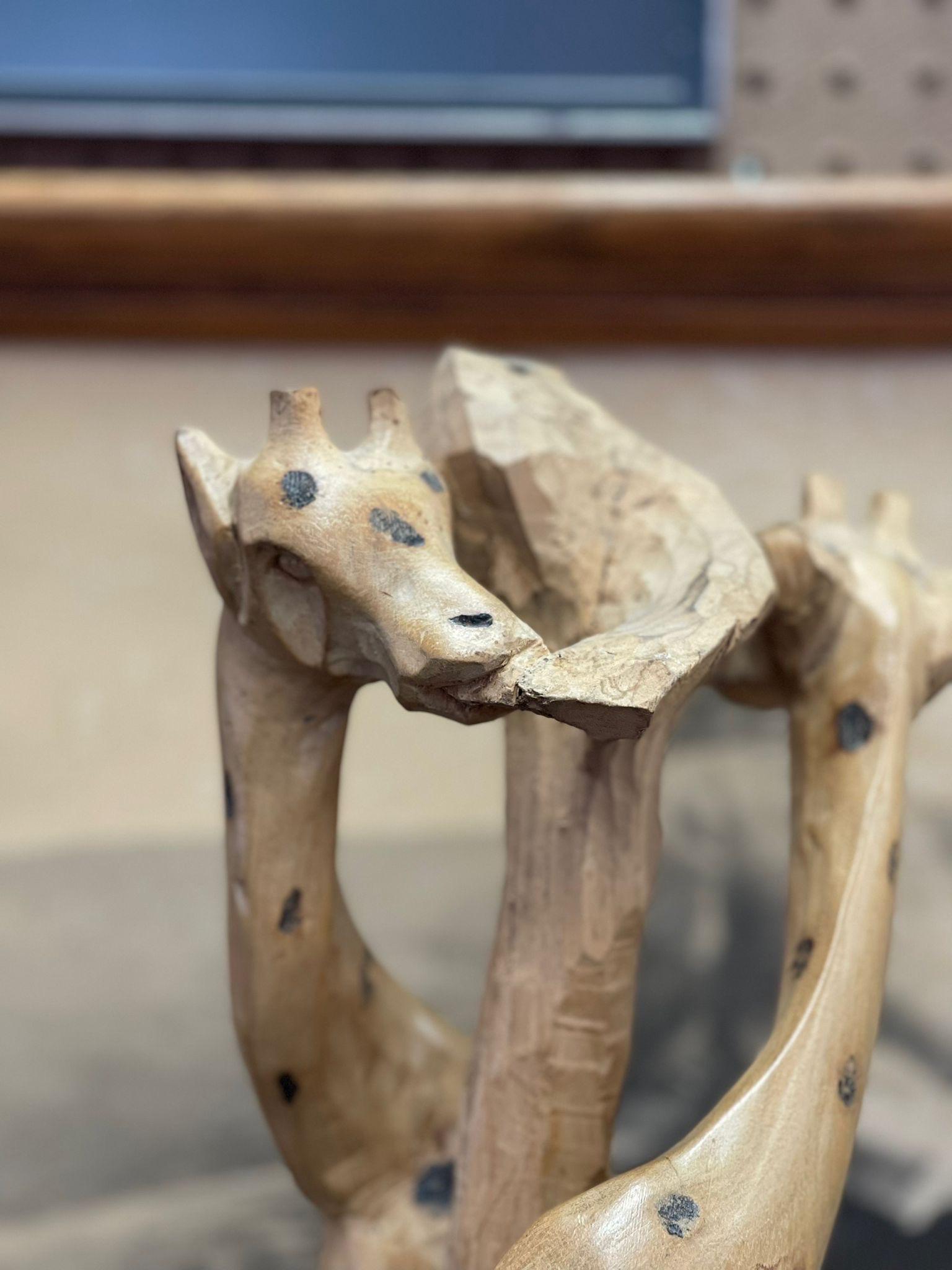Vintage Hand Carved Giraffe Wooden Sculpture. For Sale 2