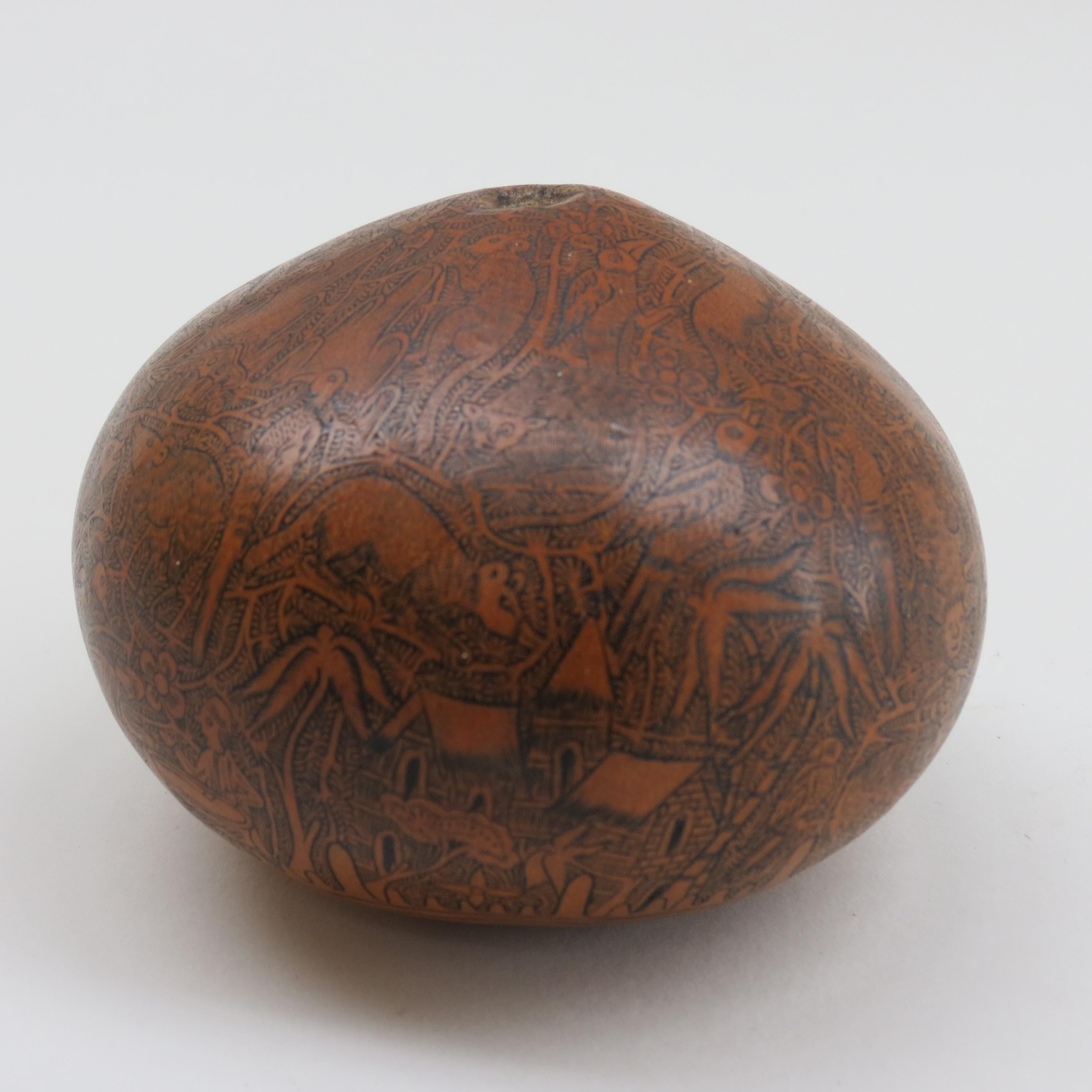 20th Century Vintage Hand Carved Gourd from South American