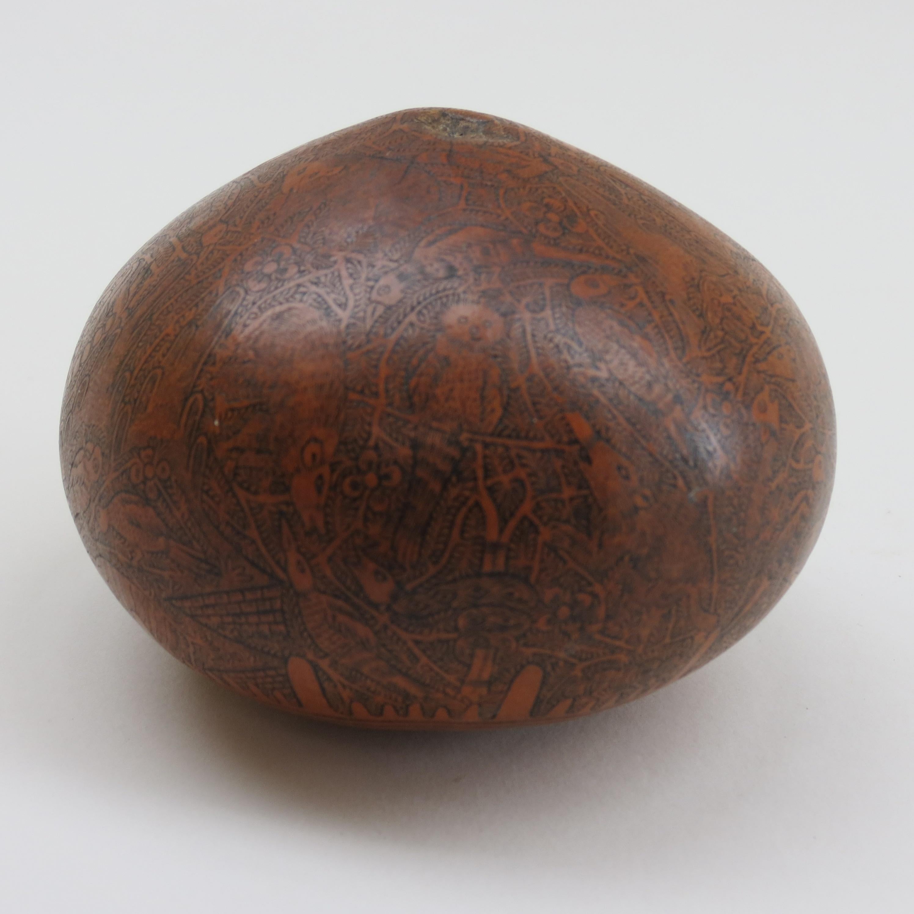 Natural Fiber Vintage Hand Carved Gourd from South American
