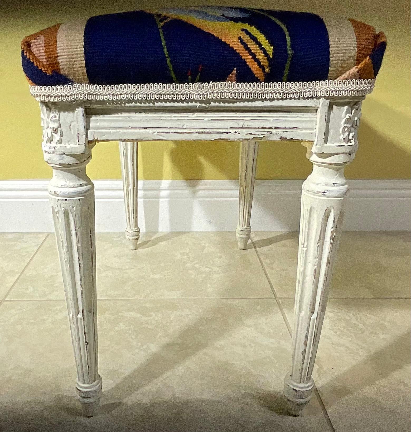 Vintage Hand Carved Hand Weave Tapestry Stool For Sale 4