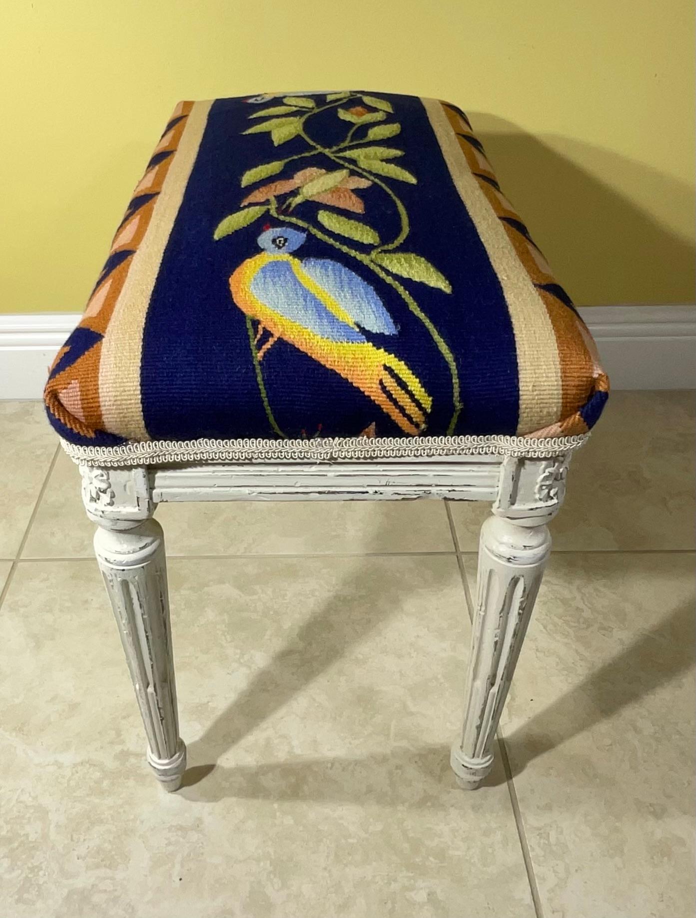 Vintage Hand Carved Hand Weave Tapestry Stool For Sale 5