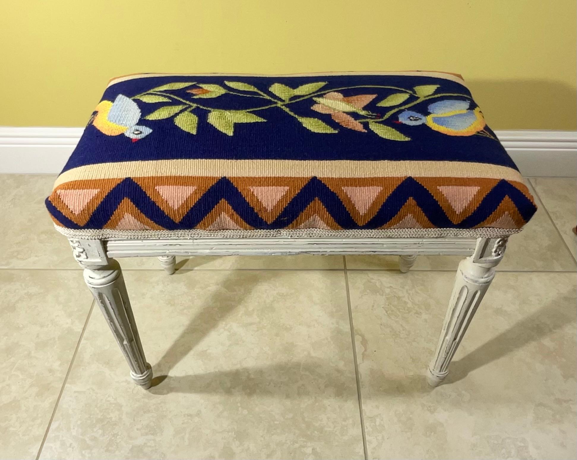 Vintage Hand Carved Hand Weave Tapestry Stool For Sale 9