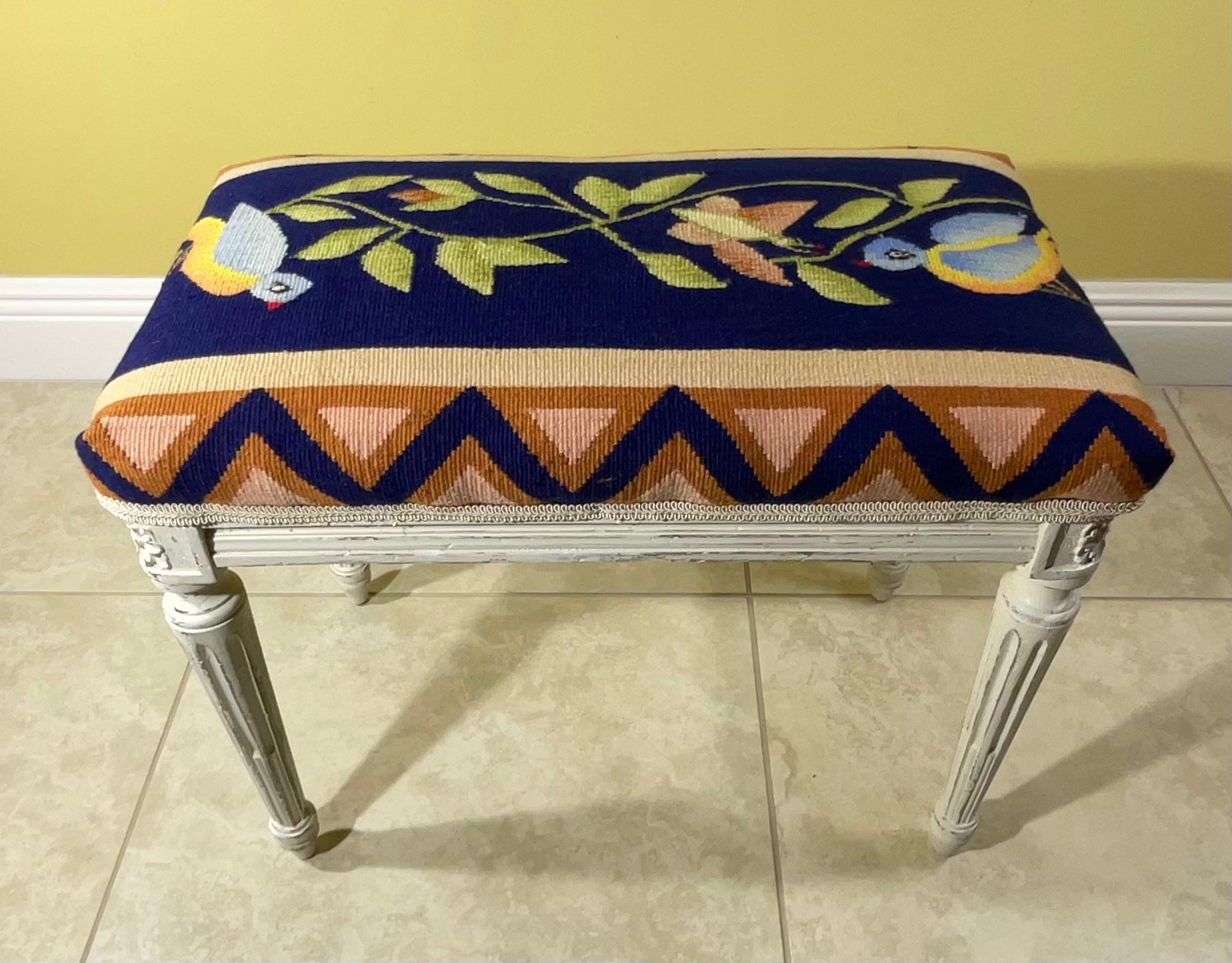 Vintage Hand Carved Hand Weave Tapestry Stool For Sale 10