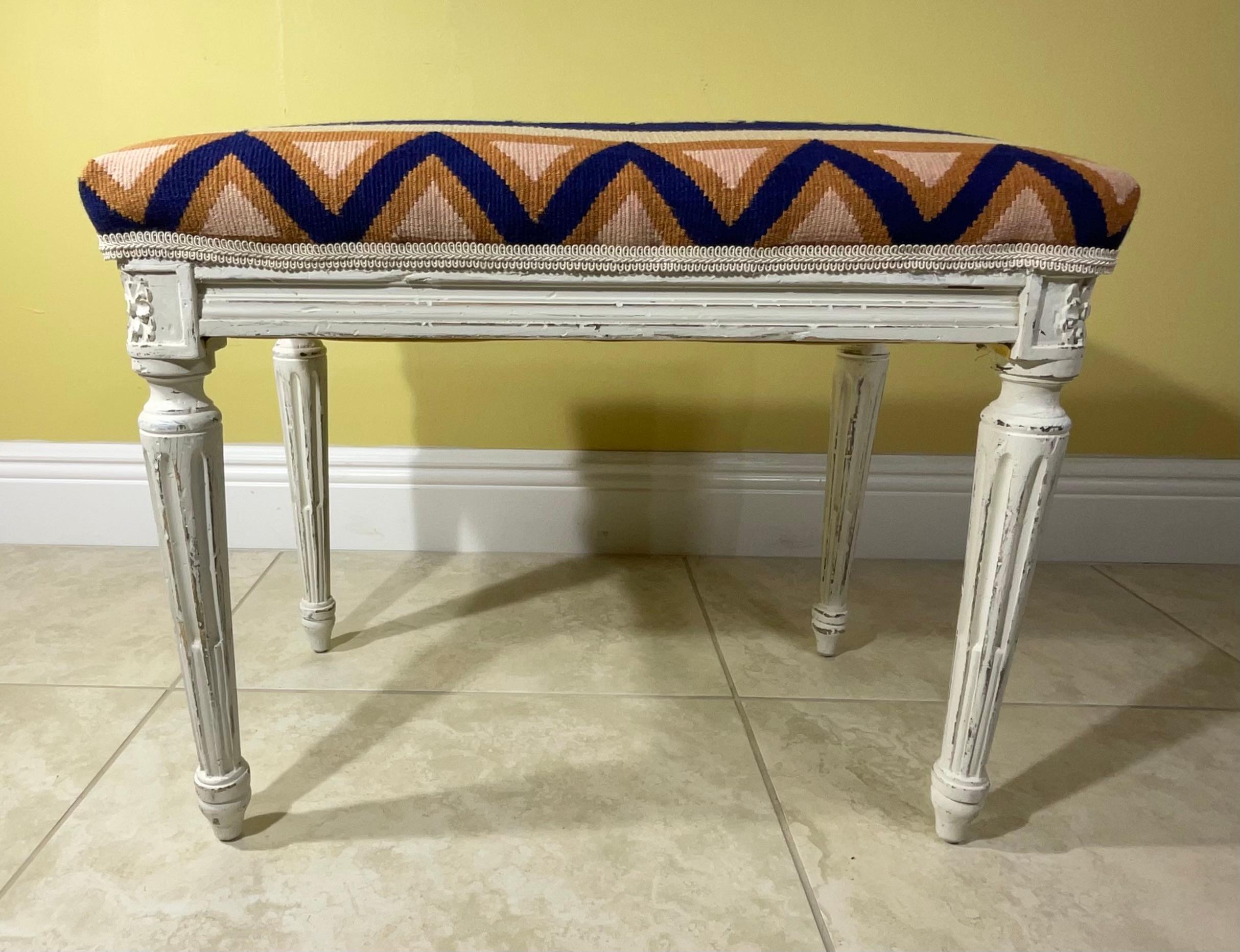 Vintage Hand Carved Hand Weave Tapestry Stool For Sale 2