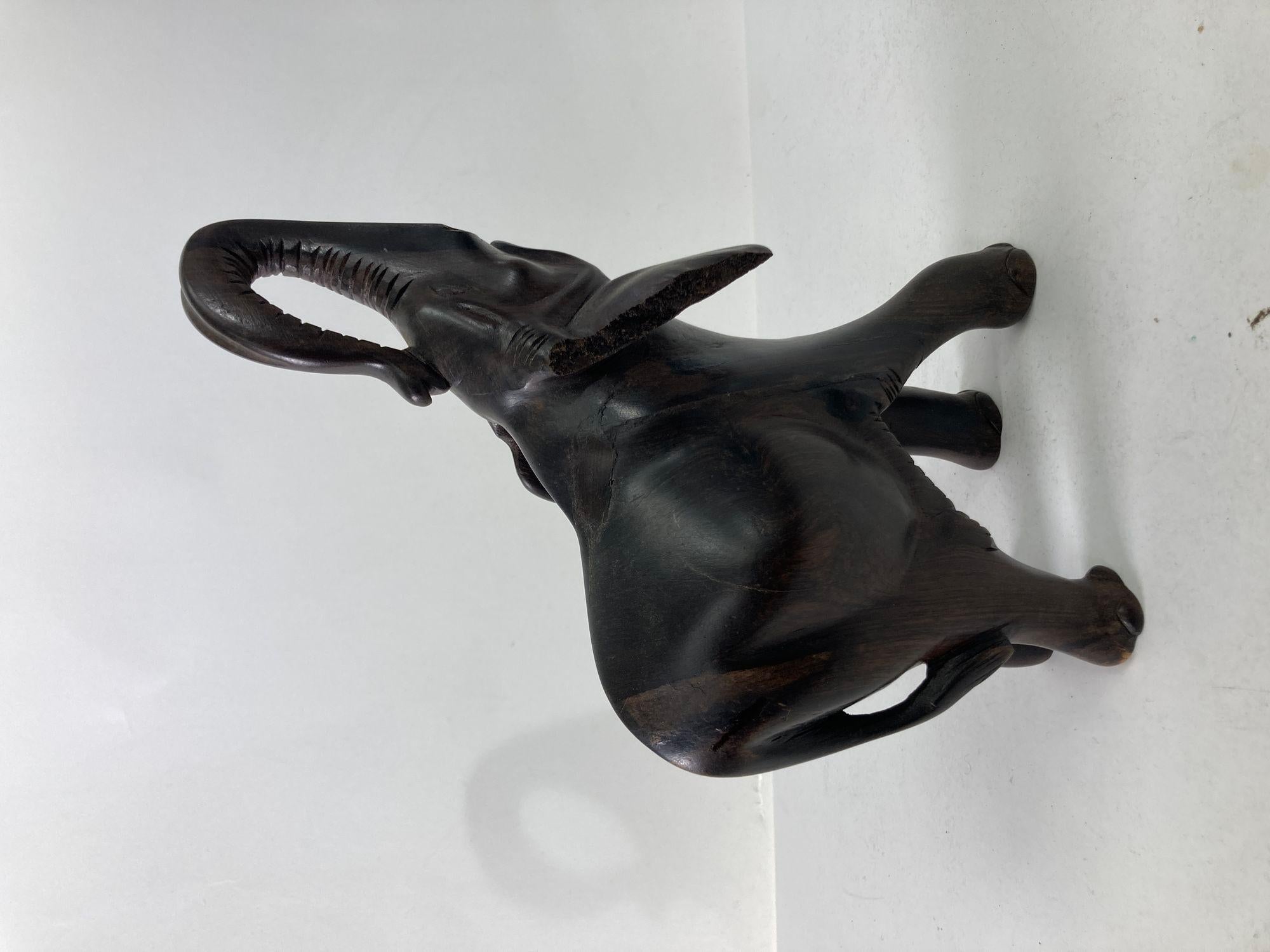 Folk Art Vintage Hand Carved Hard-Wood Elephant Sculpture For Sale