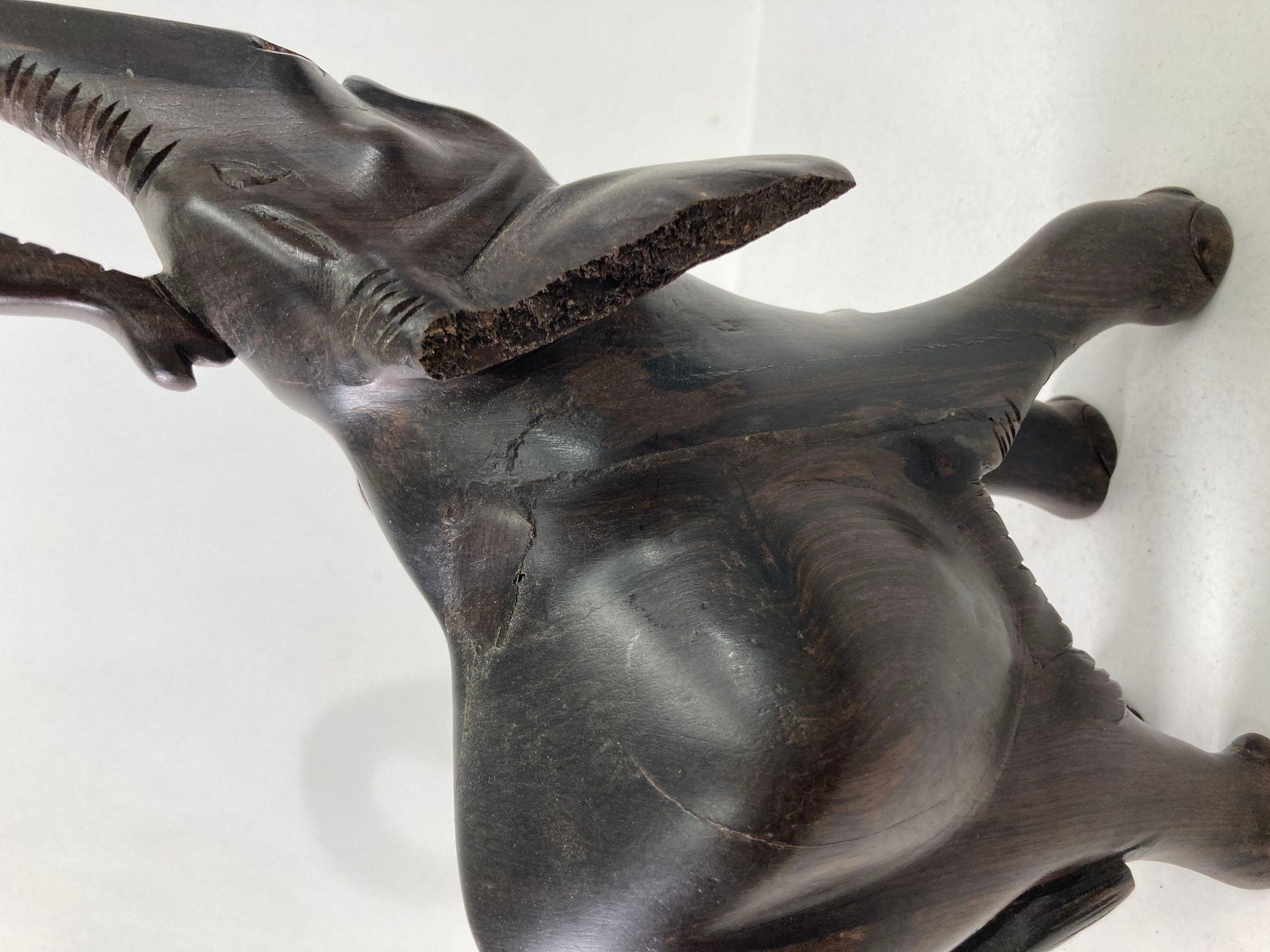Hand-Carved Vintage Hand Carved Hard-Wood Elephant Sculpture
