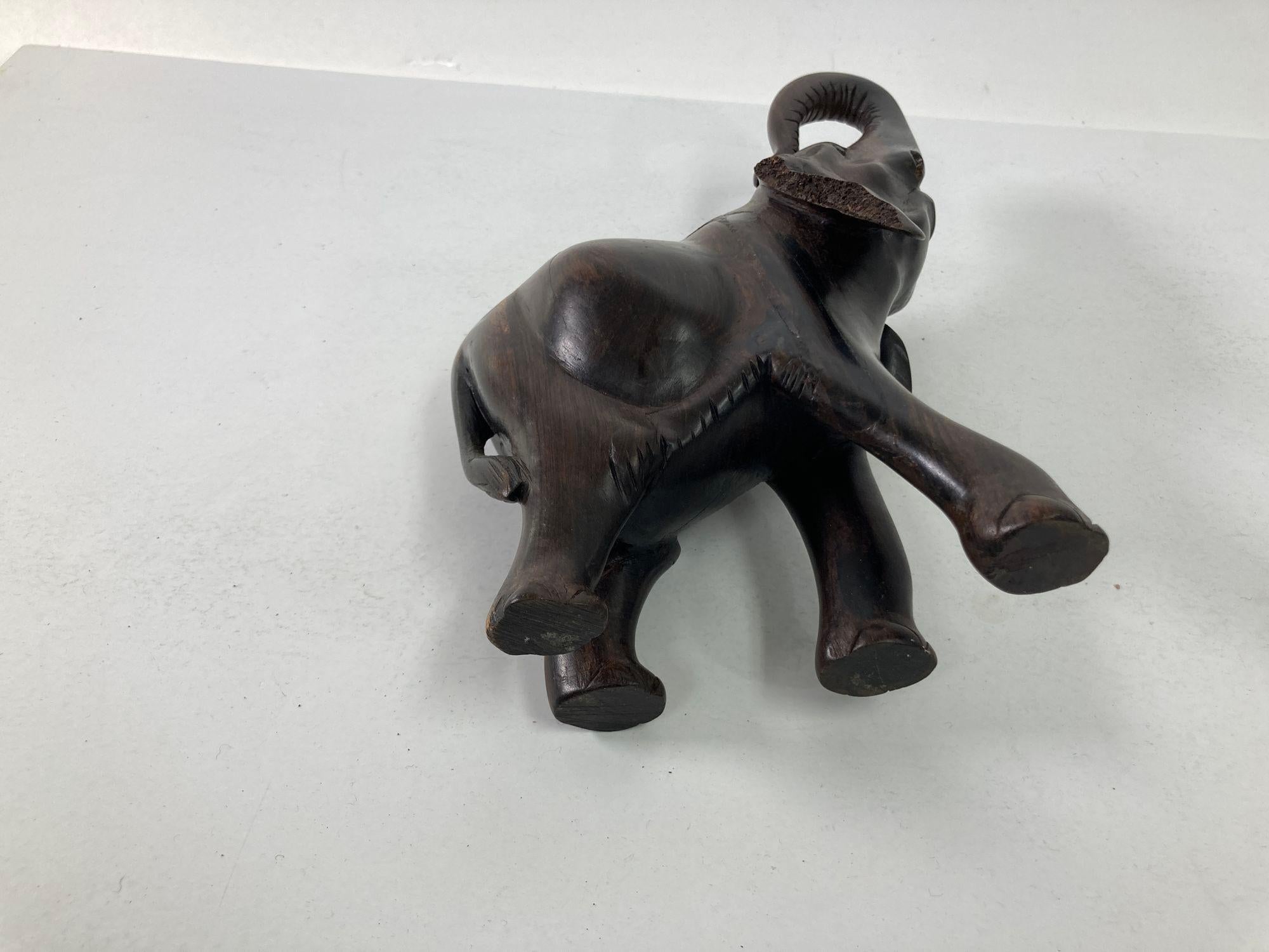 Vintage Hand Carved Hard-Wood Elephant Sculpture In Fair Condition For Sale In North Hollywood, CA