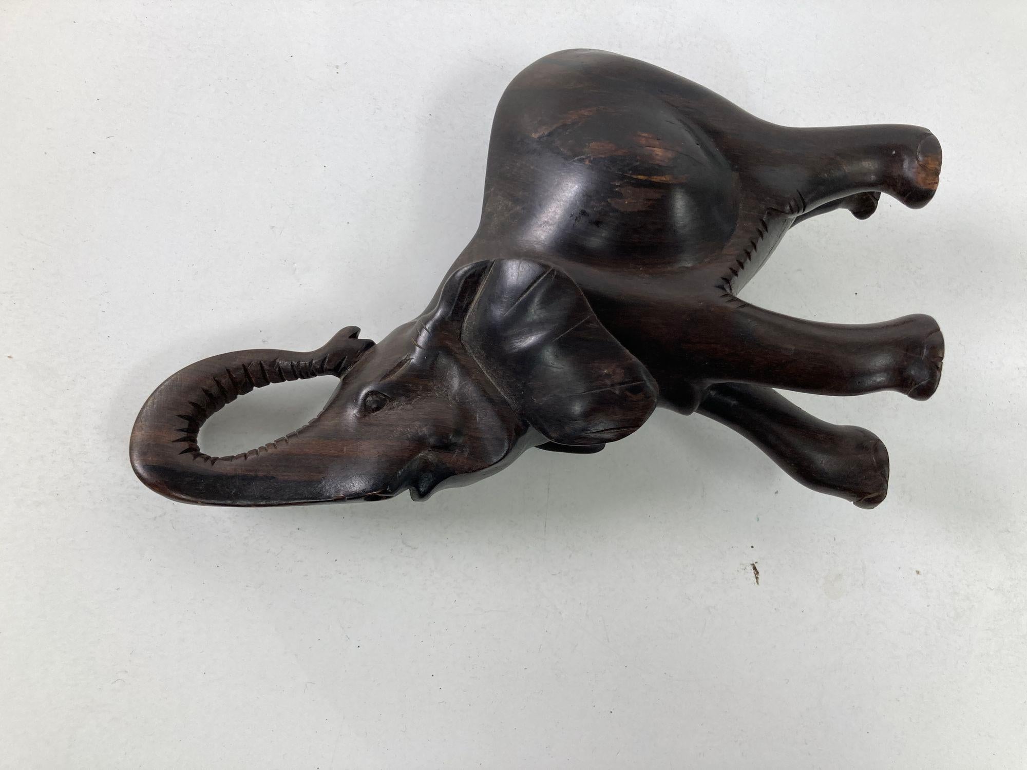 Vintage Hand Carved Hard-Wood Elephant Sculpture For Sale 1