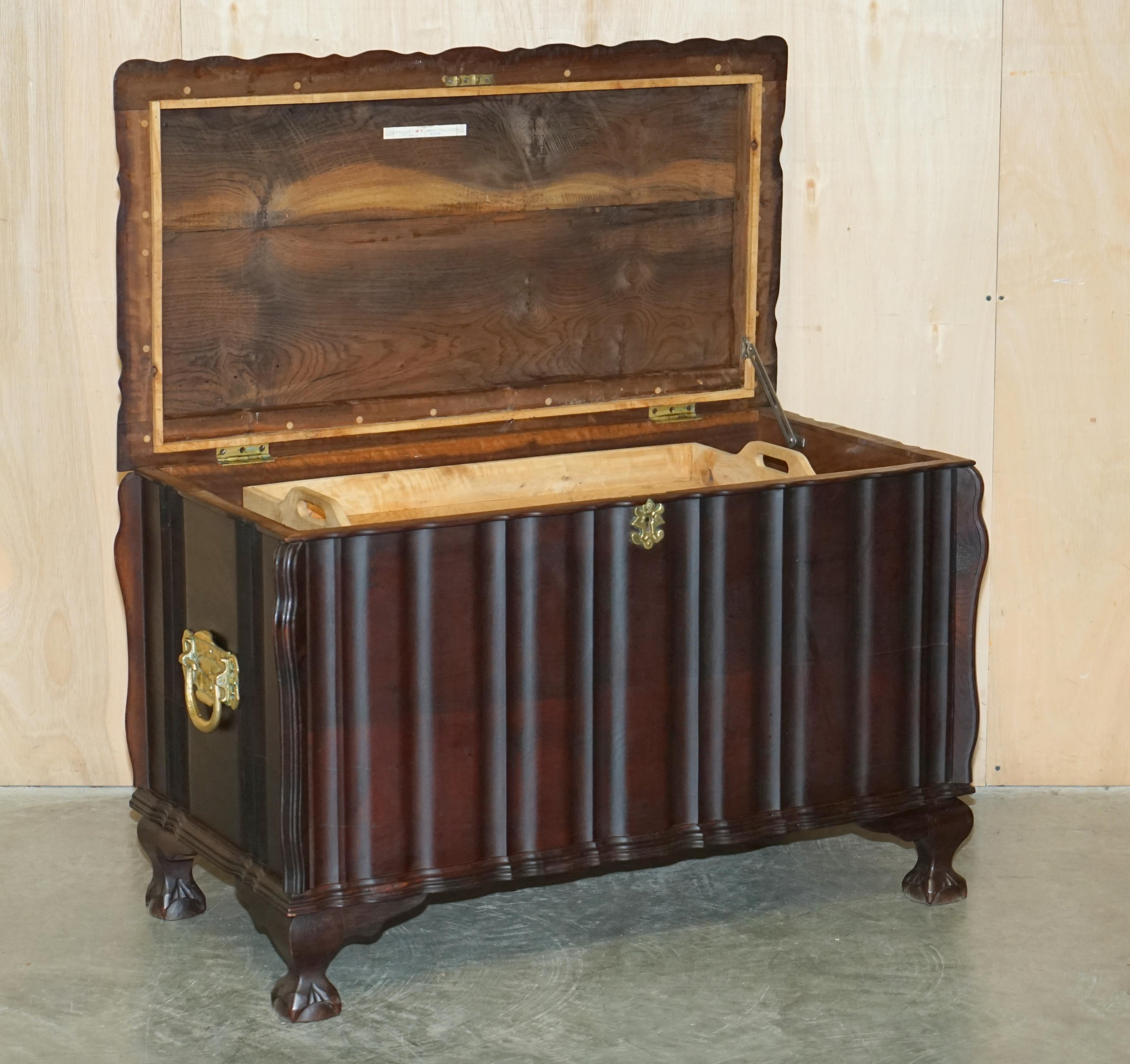 ViNTAGE HAND CARVED HARDWOOD TRUNK OR CHEST WITH ORNATE OVERSIZED BRASS FITTINGS For Sale 7