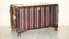 ViNTAGE HAND CARVED HARDWOOD TRUNK OR CHEST WITH ORNATE OVERSIZED BRASS FITTINGS