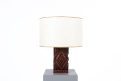 Vintage Hand-Carved Iroko Wood Table Lamp, African-Inspired Design