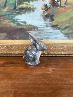 Vintage Hand-Carved Italian Alabaster Rabbit Sculpture with Veined Gray Finish.