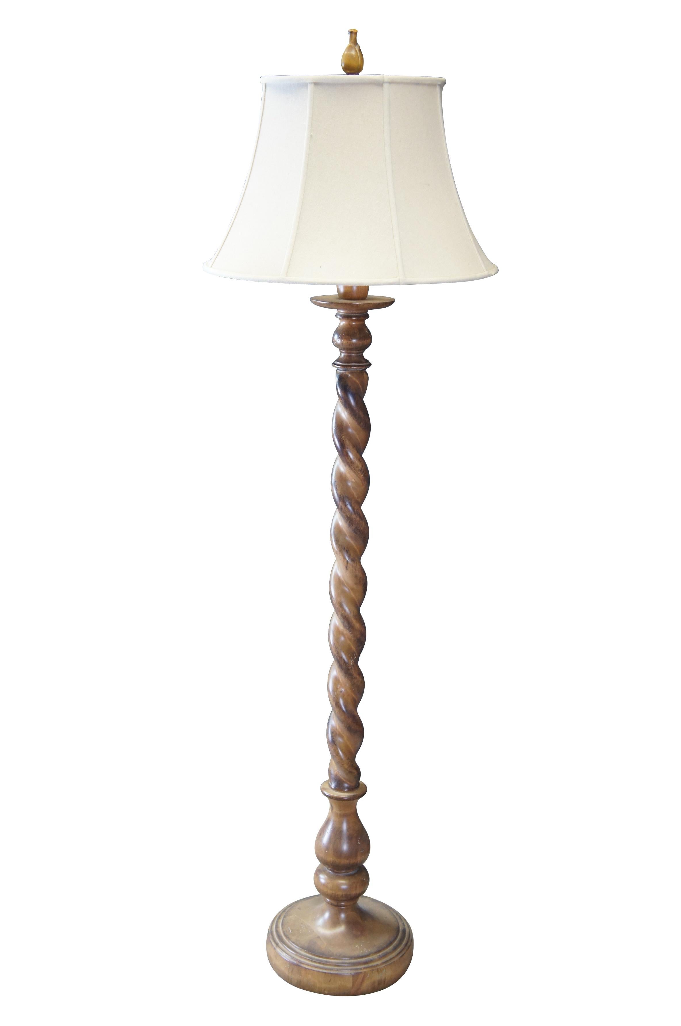 Handmade Italian Barley Twist Floor Lamp. Naturally distressed with candlestick design, tapered shade and tulip finial. 

Dimensions:
20