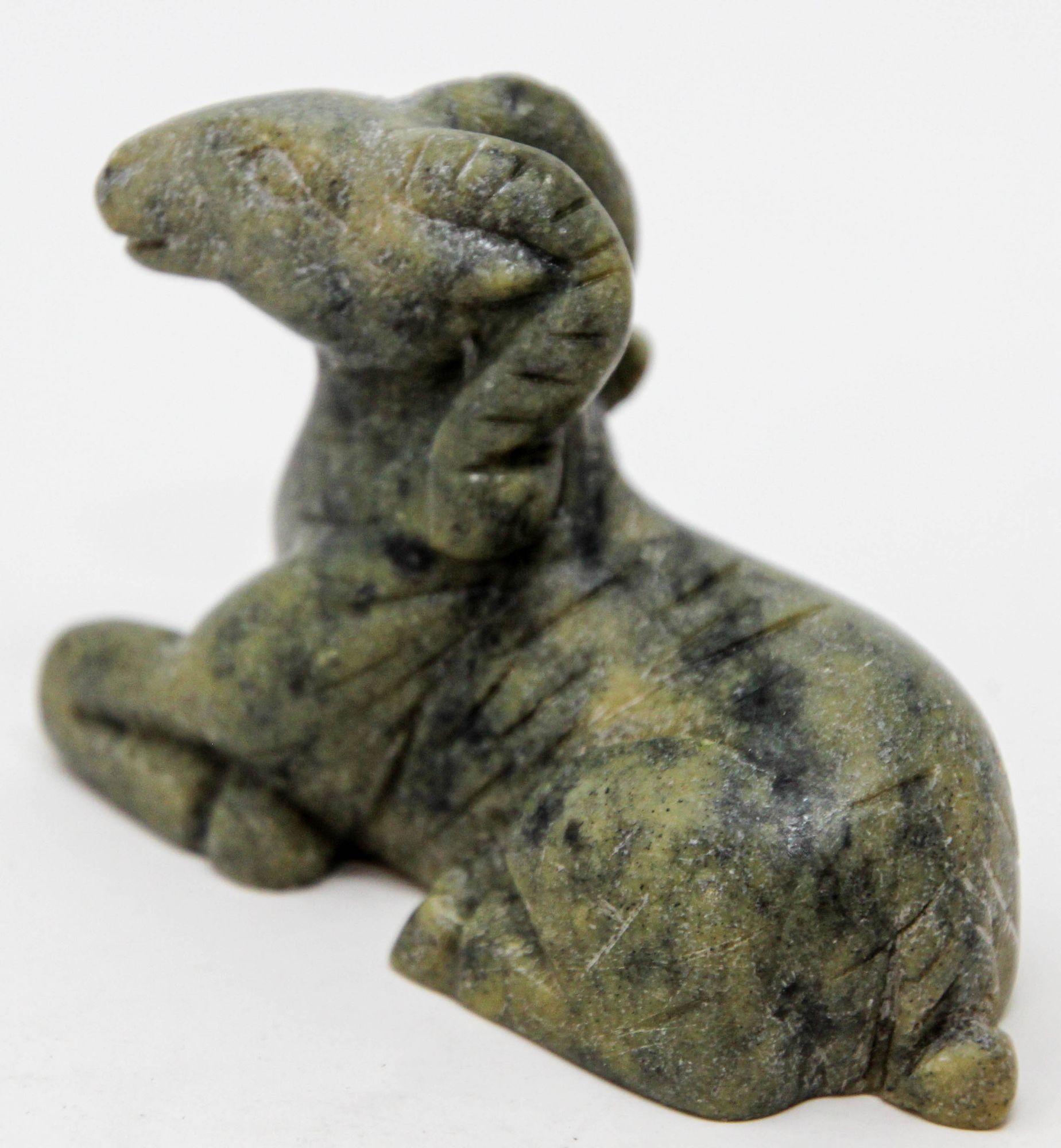 Vintage Hand Carved Jade Stone Egyptian Ram Amulet of Khnum In Good Condition For Sale In North Hollywood, CA