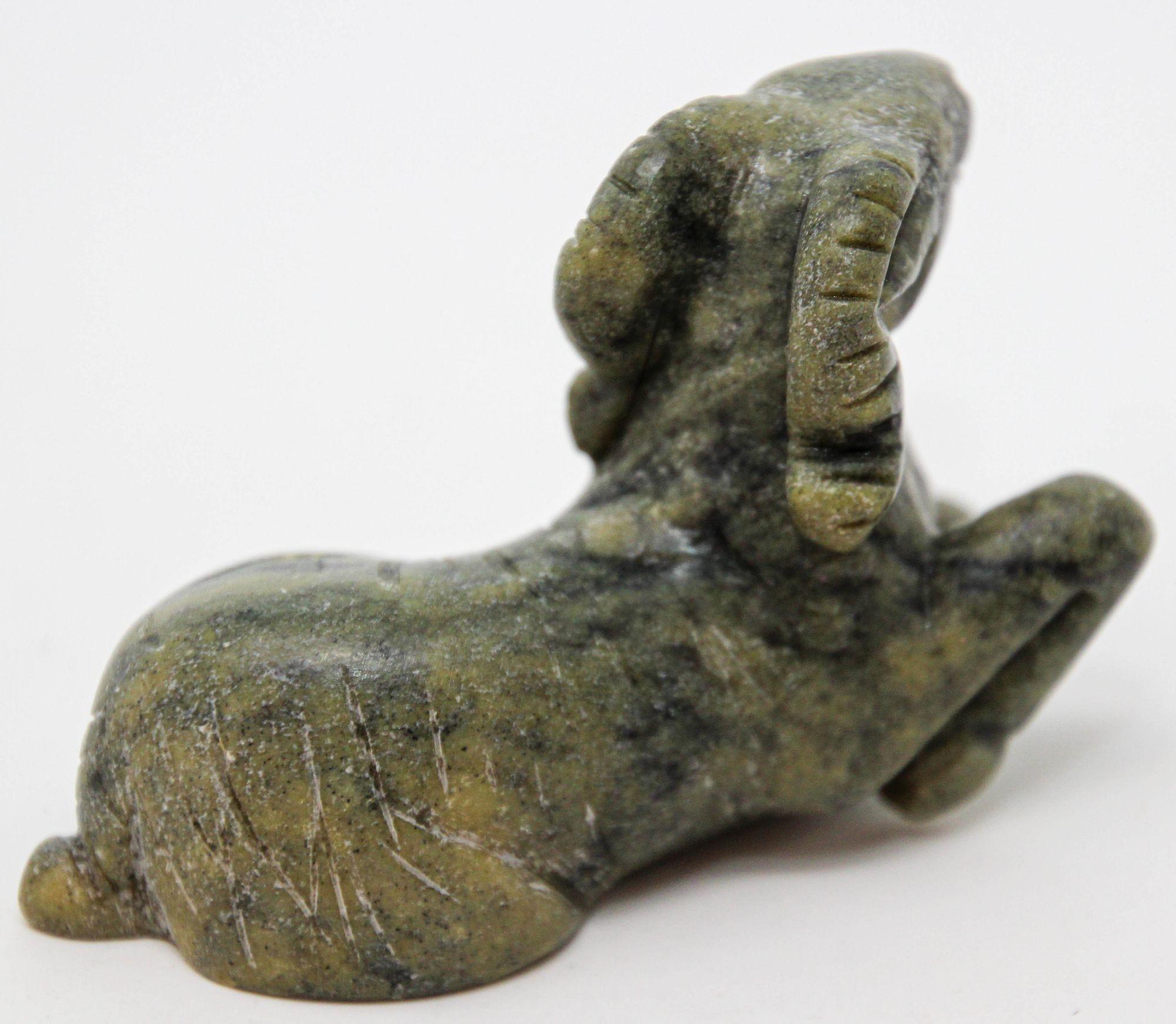 20th Century Vintage Hand Carved Jade Stone Egyptian Ram Amulet of Khnum For Sale