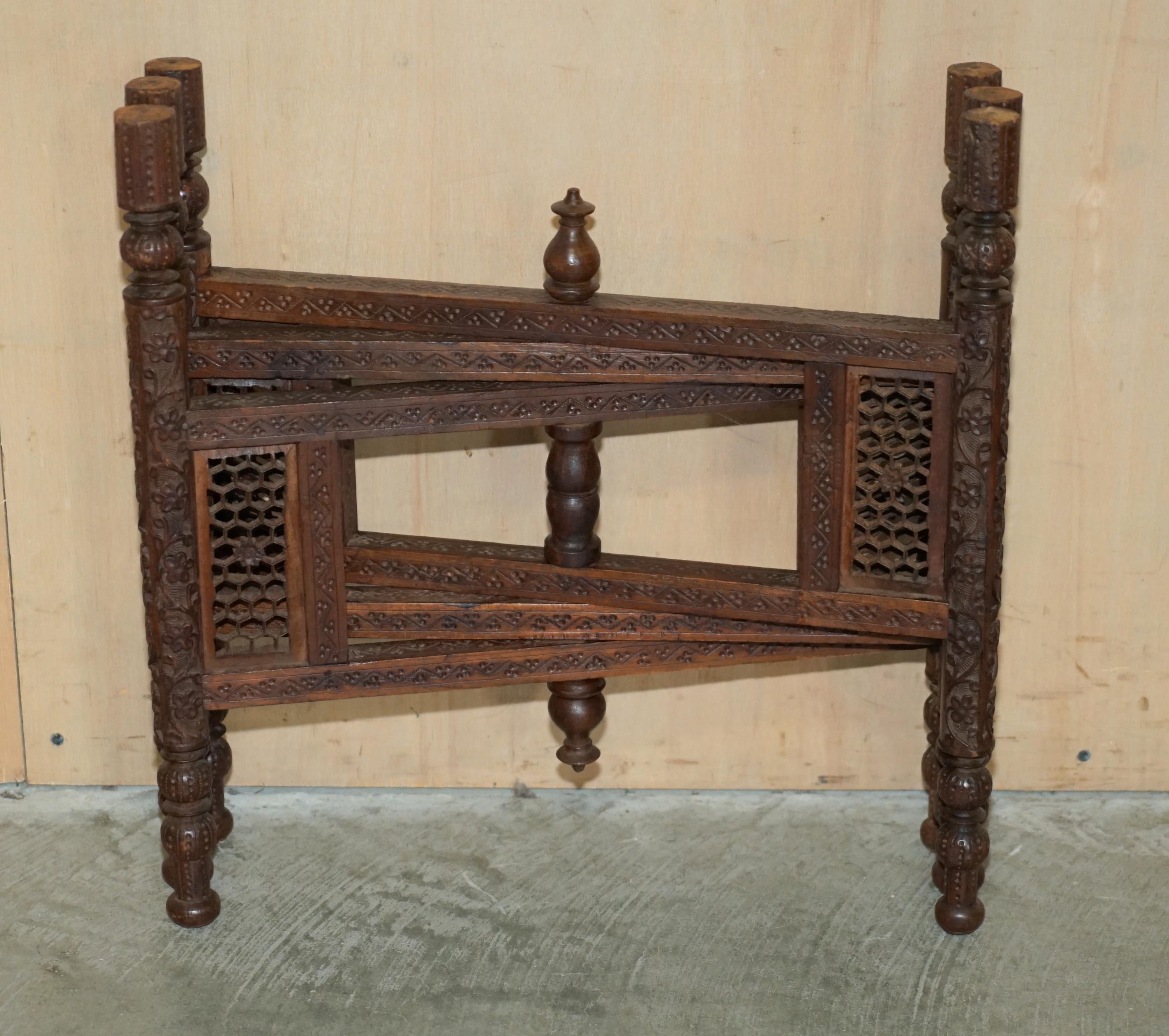 ViNTAGE HAND CARVED LIBERTY'S LONDON MOROCCAN EXTRA LARGE FOLDING TRAY TABLE For Sale 11