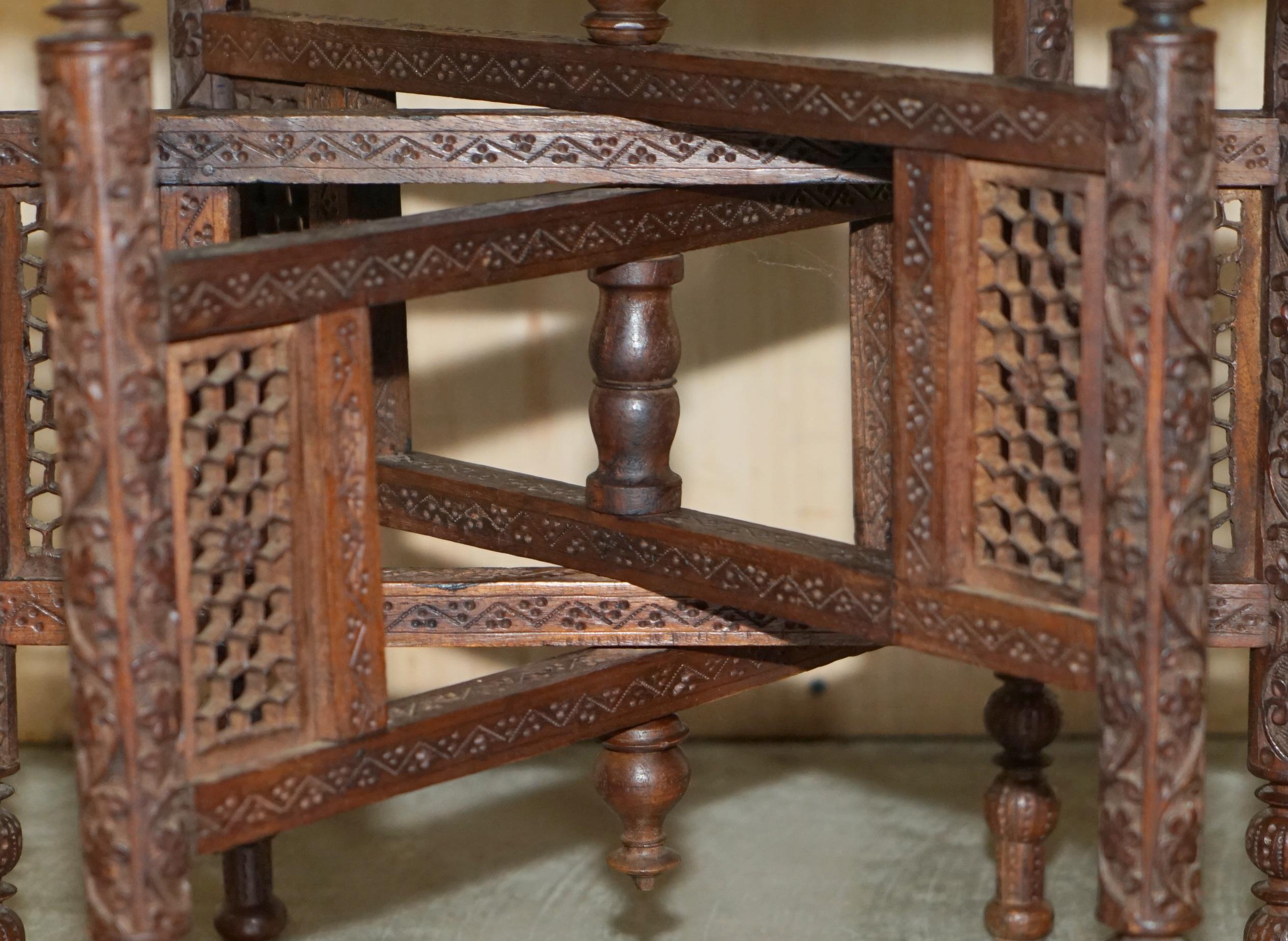 Hand-Crafted ViNTAGE HAND CARVED LIBERTY'S LONDON MOROCCAN EXTRA LARGE FOLDING TRAY TABLE For Sale