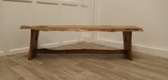 Vintage Hand Carved Live Edge Solid Plank Elm Coffee Table