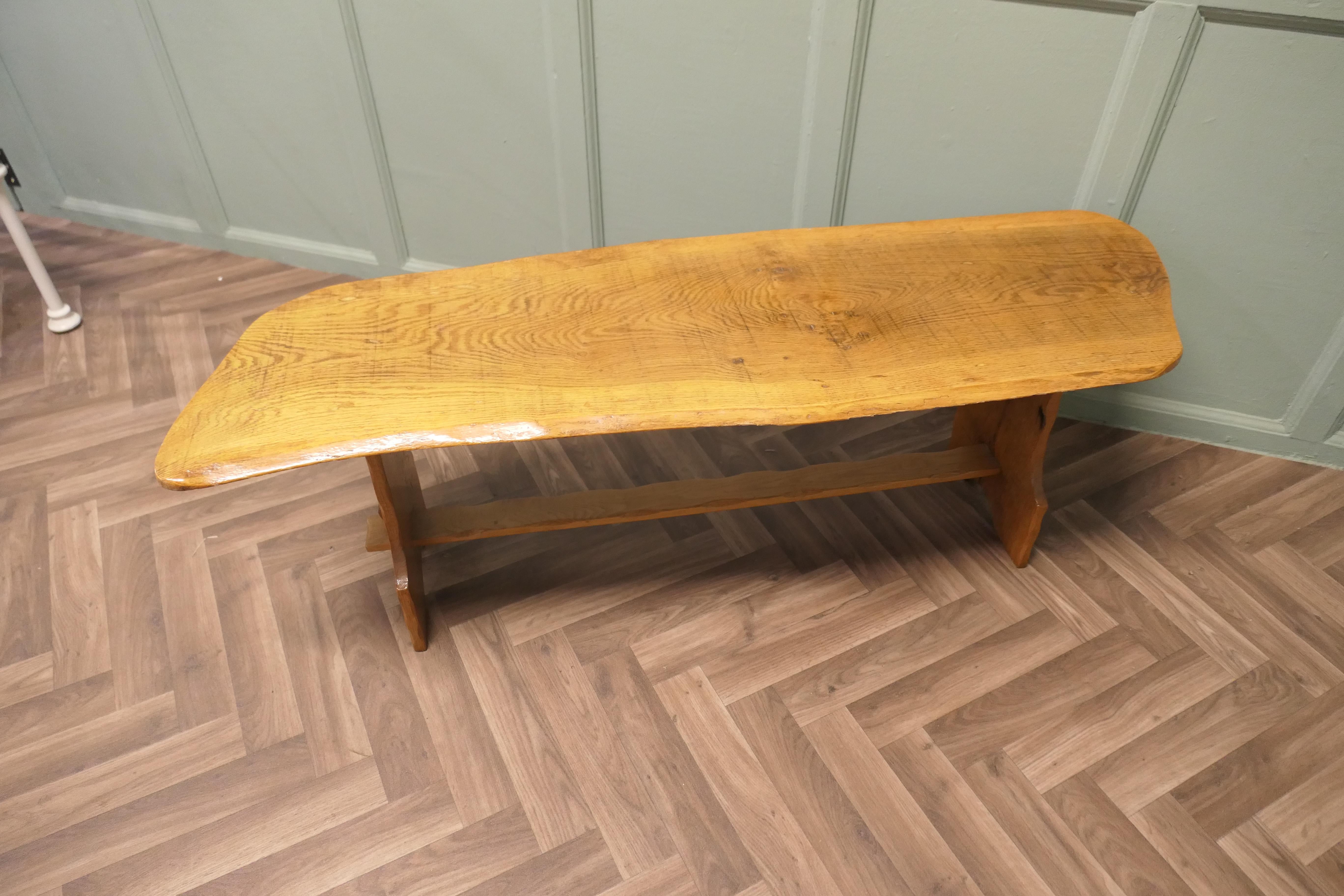 Country Vintage Hand Carved Live Edge Solid Plank Elm Coffee Table For Sale