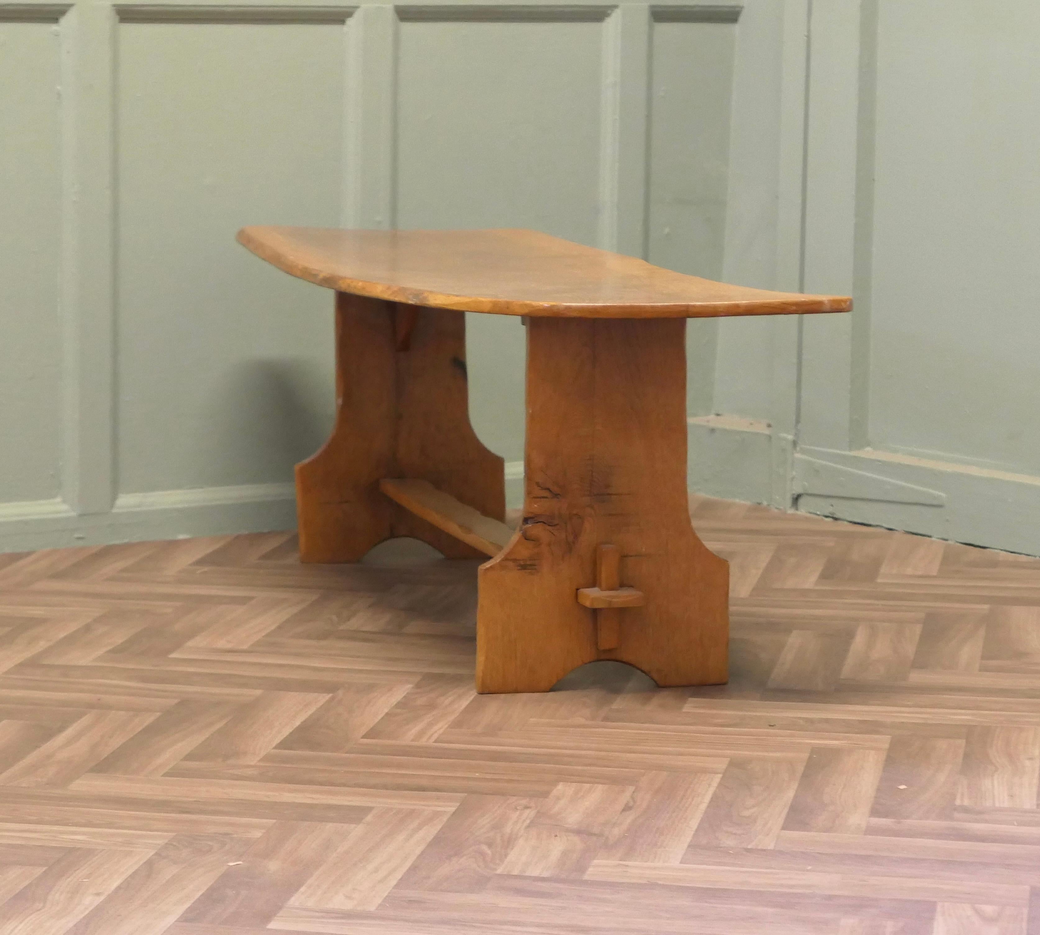 Vintage Hand Carved Live Edge Solid Plank Elm Coffee Table For Sale 2
