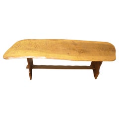 Vintage Hand Carved Live Edge Solid Plank Elm Coffee Table