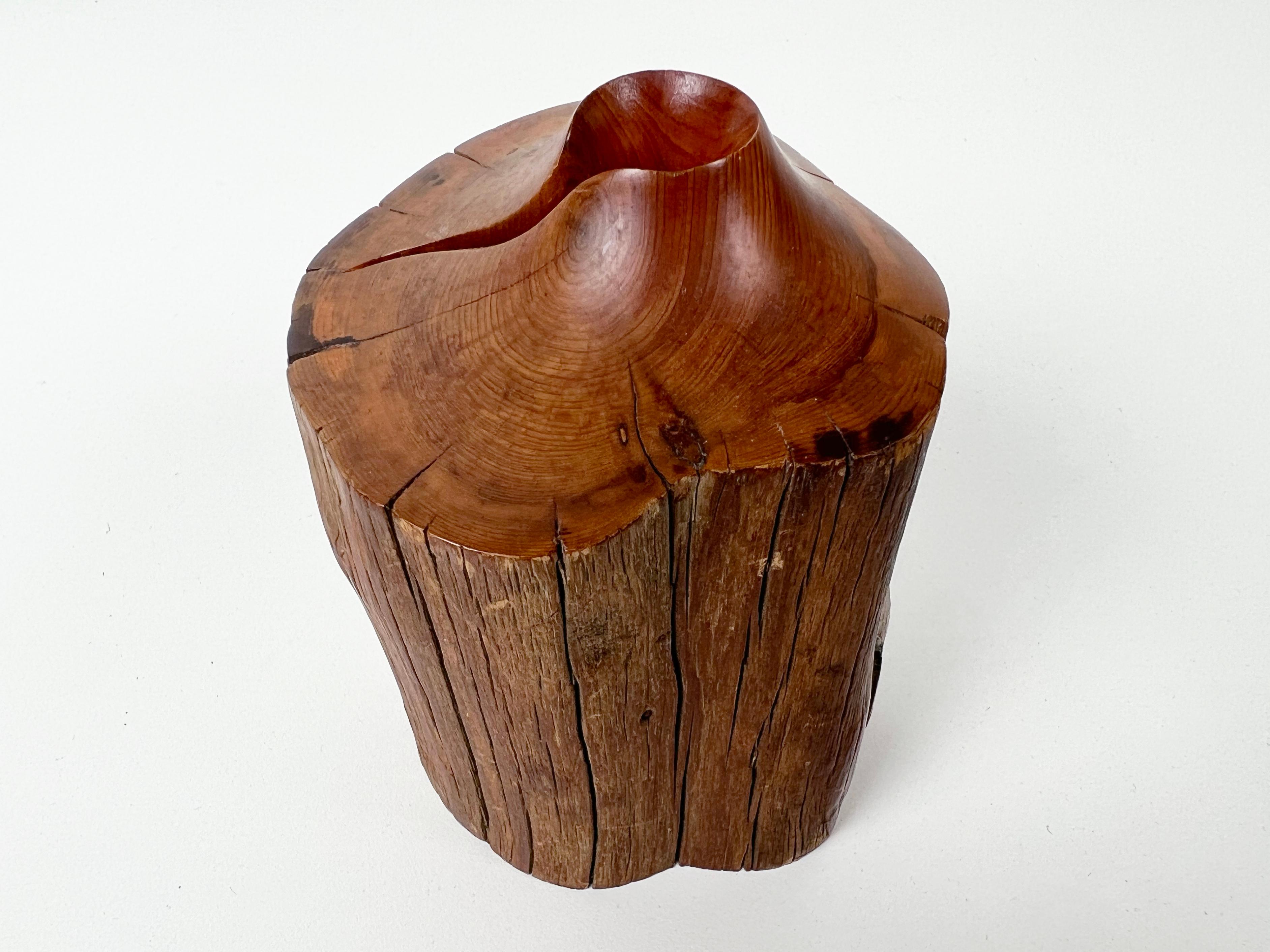 Vintage Hand Carved Live Edge Teak Wood Budvase For Sale 6