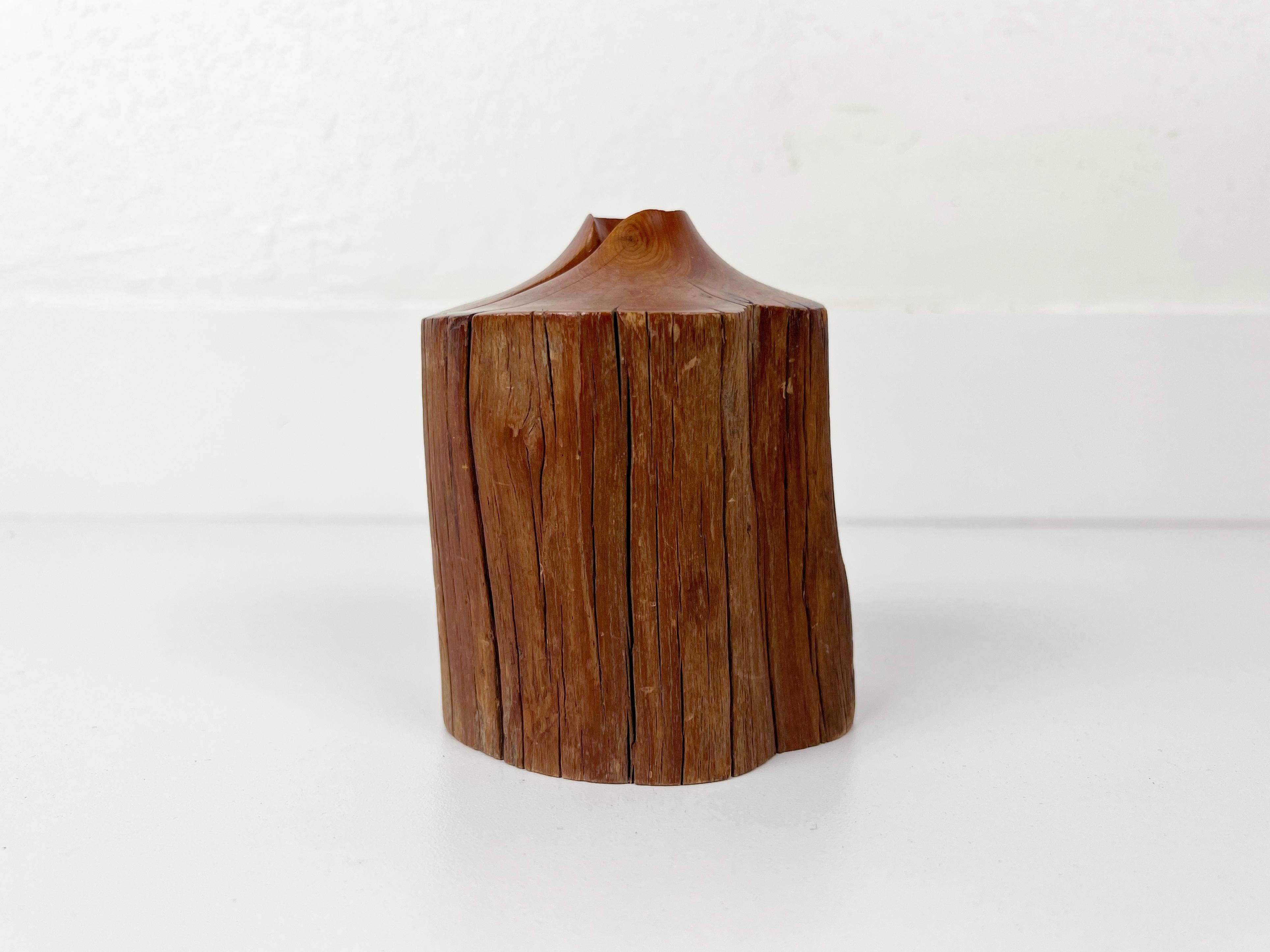 Mid-Century Modern Vintage Hand Carved Live Edge Teak Wood Budvase For Sale