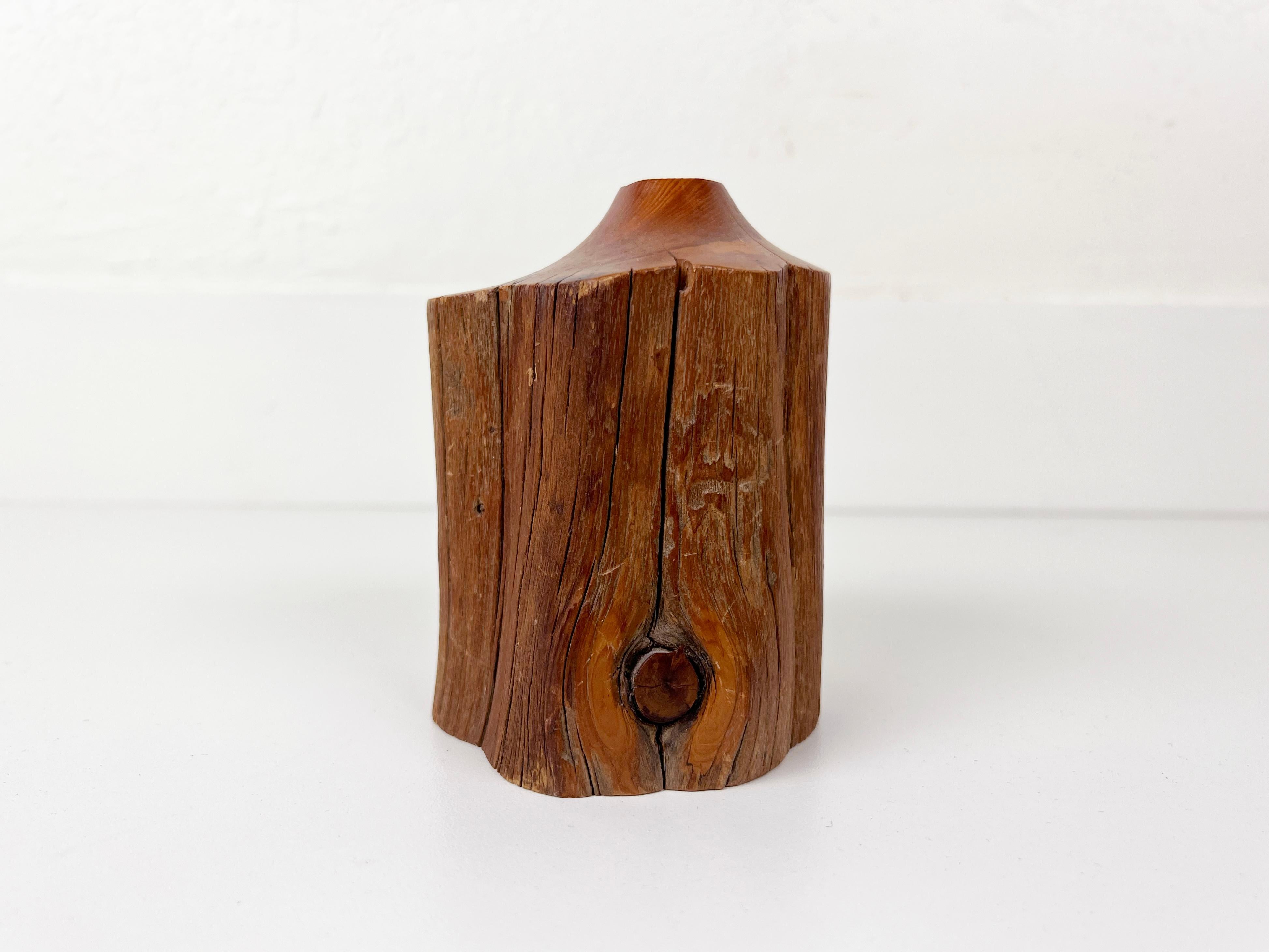 American Vintage Hand Carved Live Edge Teak Wood Budvase For Sale