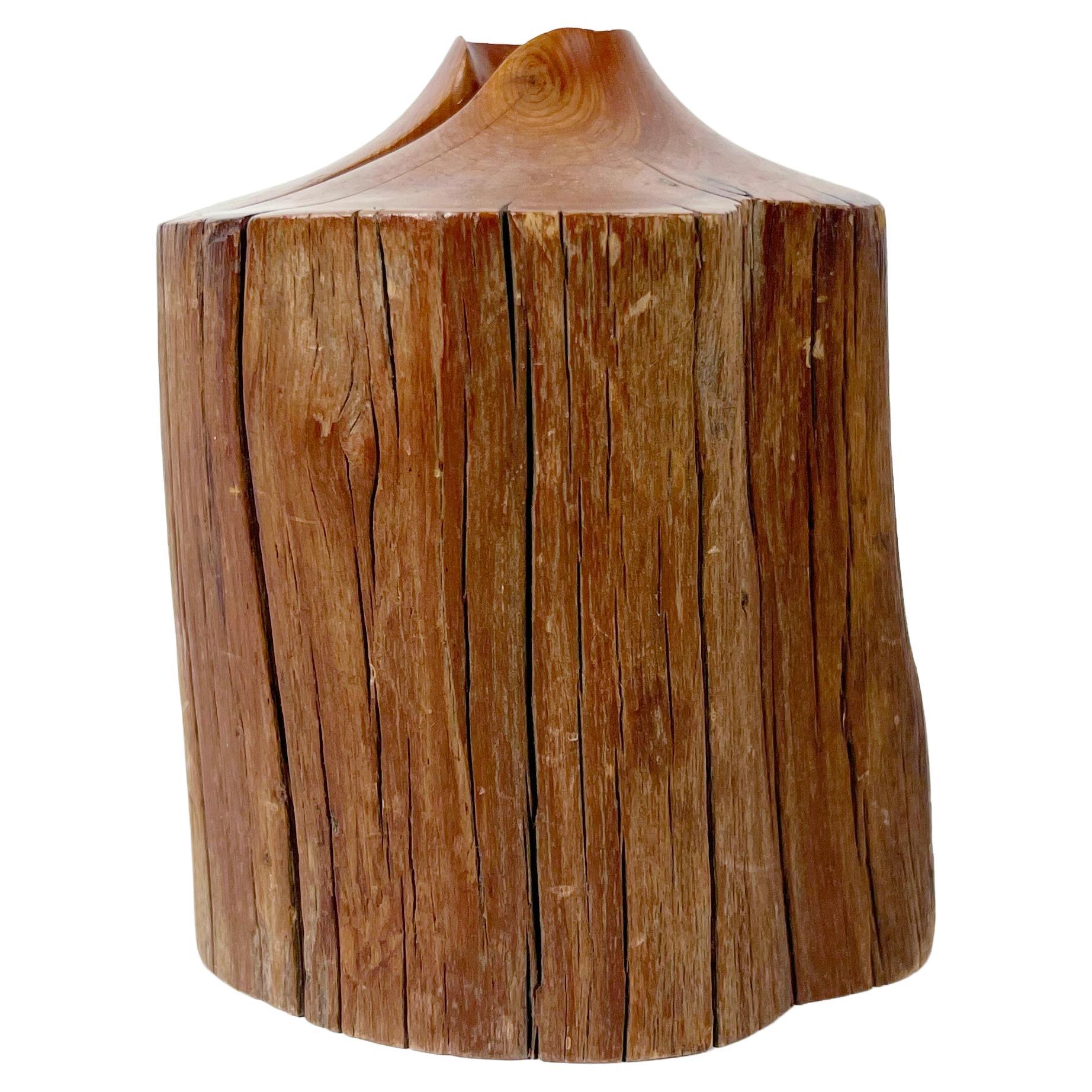 Vintage Hand Carved Live Edge Teak Wood Budvase For Sale