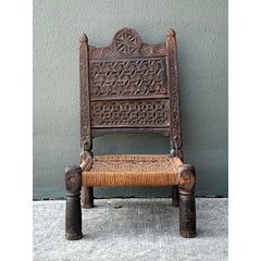 Vintage Hand geschnitzt Low Weavers Stuhl