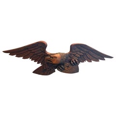 Vintage Hand-Carved Mahogany Eagle with Shield