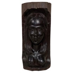 Escultura vintage de madera de ébano malgache tallada a mano - Figura femenina desnuda - 2Y417
