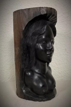 Vintage Hand-Carved Malagasy Ebony Wood Sculpture – Nude Female Figure - 2Y418