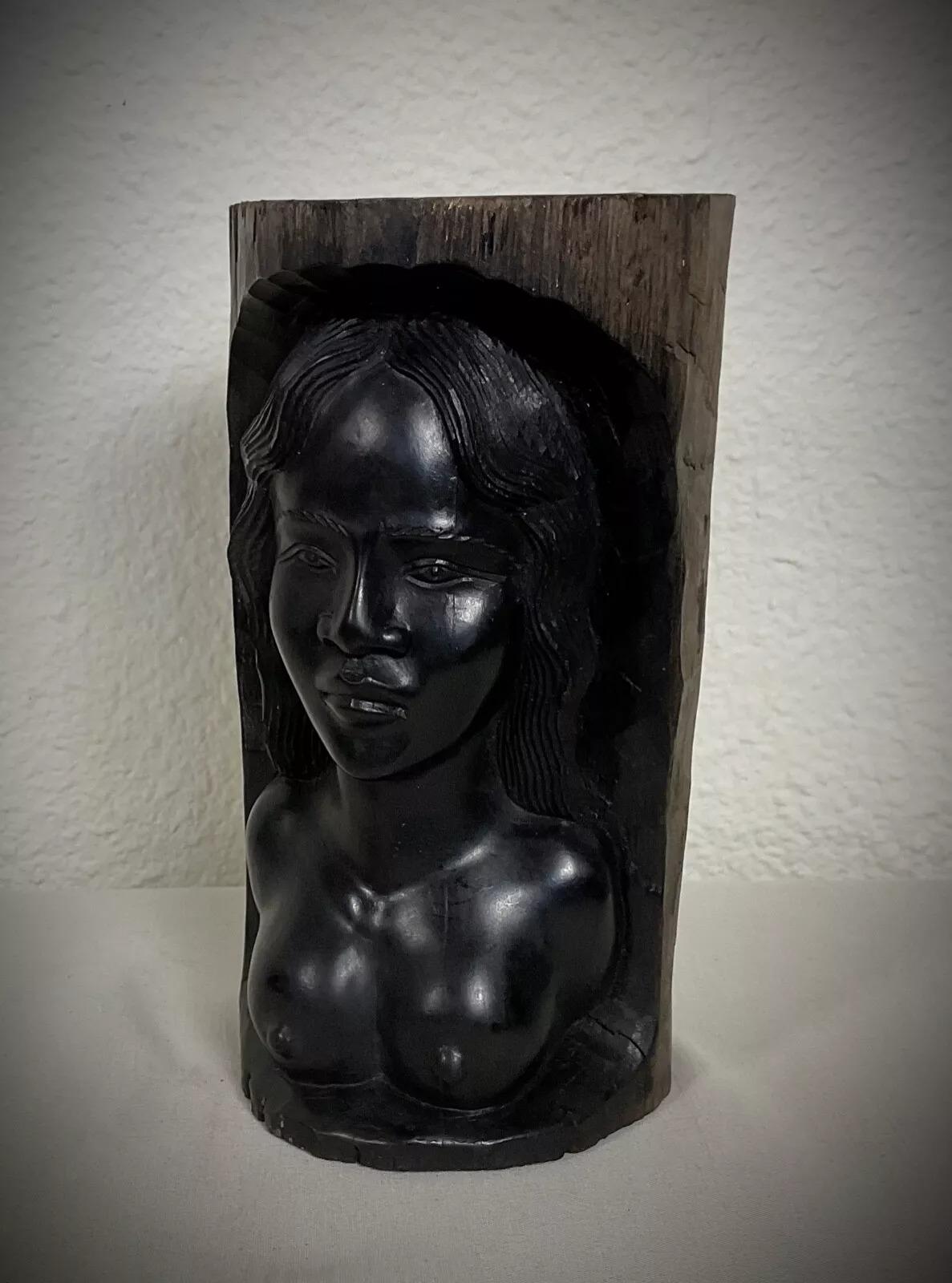 Escultura vintage de madera de ébano malgache tallada a mano - Figura femenina desnuda - 2Y418 en venta 2