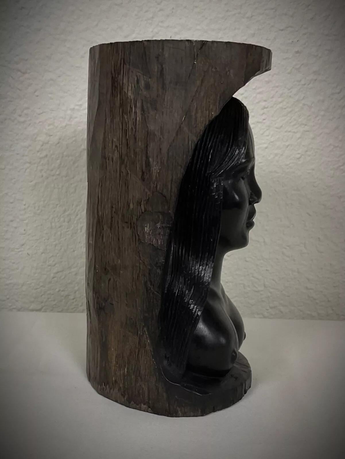 Vintage Hand geschnitzt Madagaskar Ebenholz Holzskulptur - nackte Frau, signiert - 2Y421 im Zustand „Gut“ im Angebot in Bordeaux, FR
