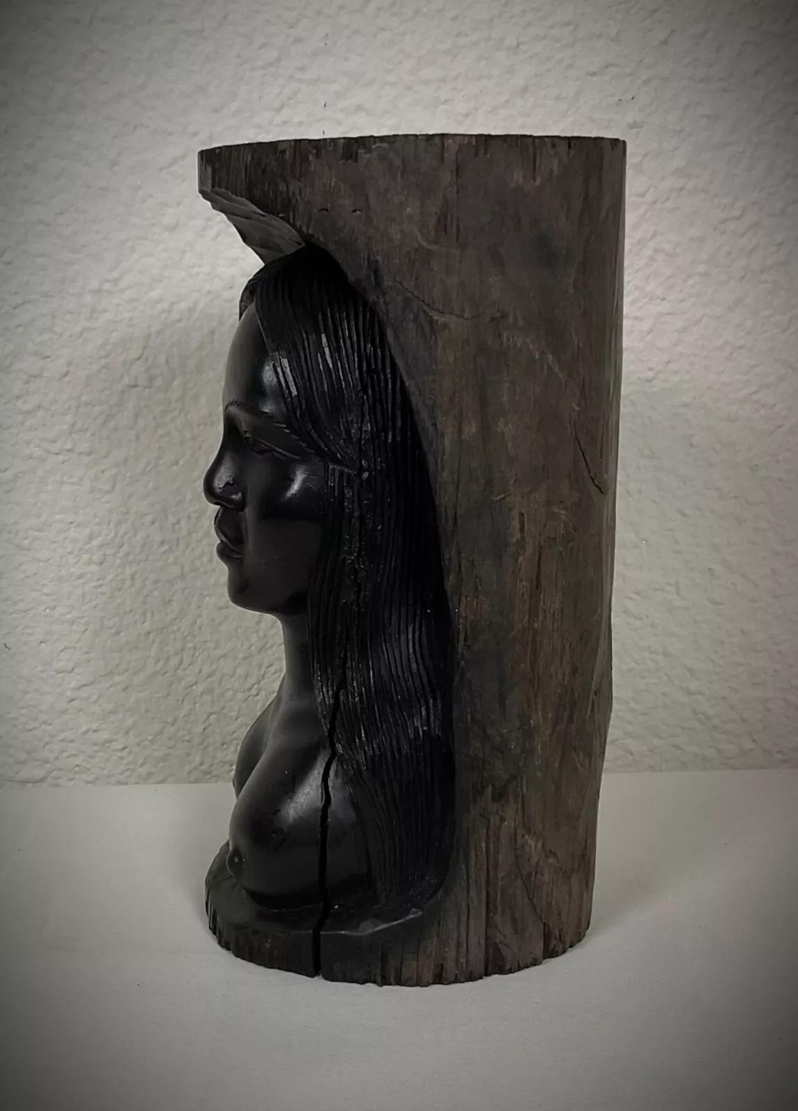 Vintage Hand geschnitzt Madagaskar Ebenholz Holzskulptur - nackte Frau, signiert - 2Y421 (Mitte des 20. Jahrhunderts) im Angebot