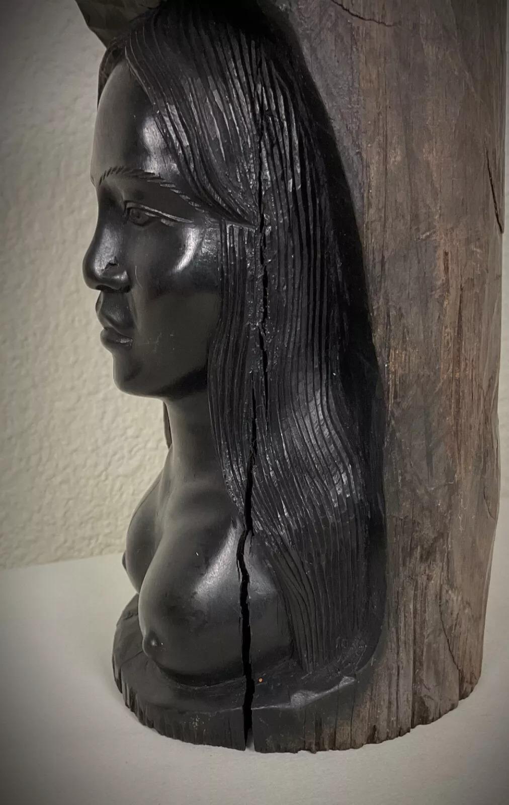 Vintage Hand geschnitzt Madagaskar Ebenholz Holzskulptur - nackte Frau, signiert - 2Y421 im Angebot 2
