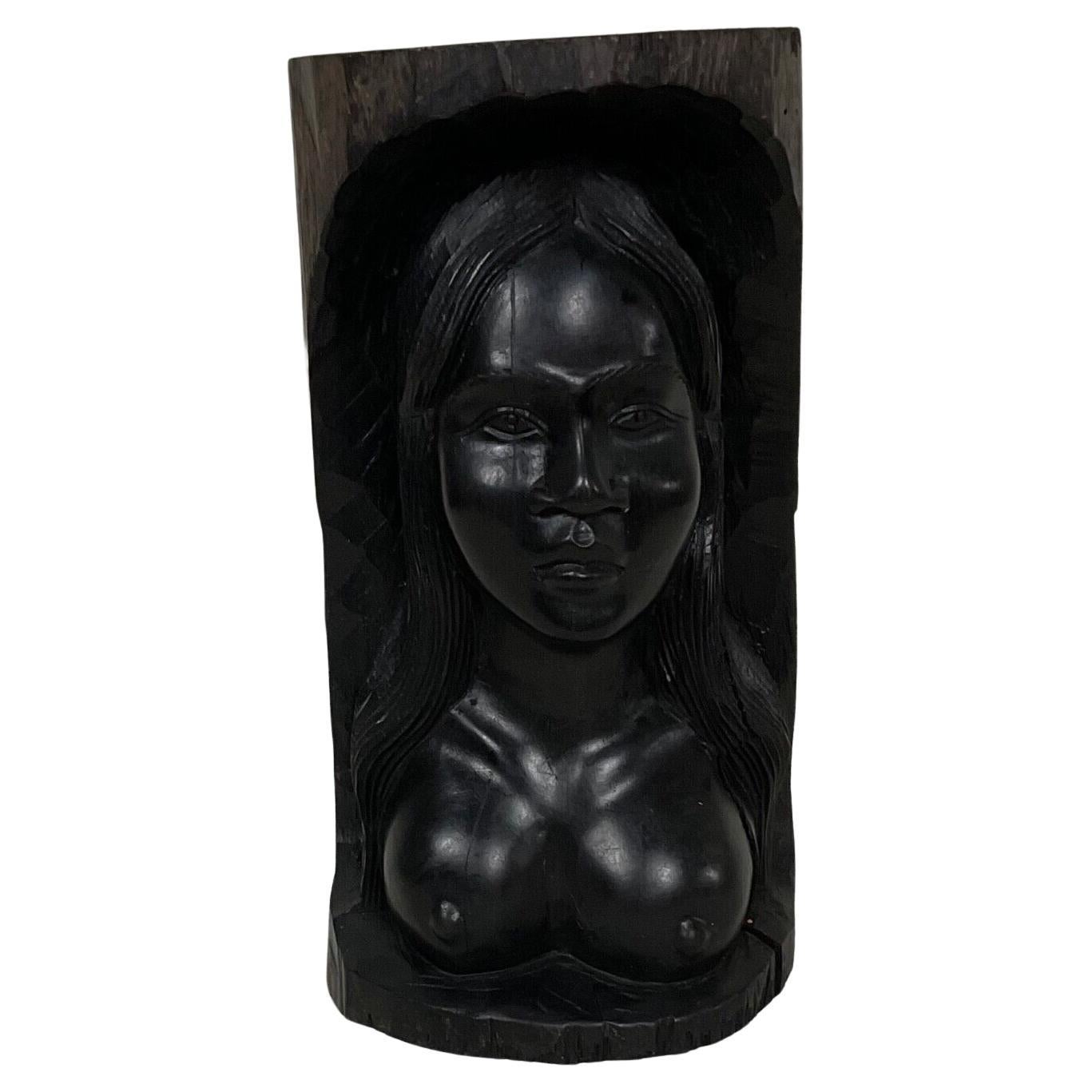 Escultura vintage de madera de ébano malgache tallada a mano - Mujer desnuda, firmada - 2Y421