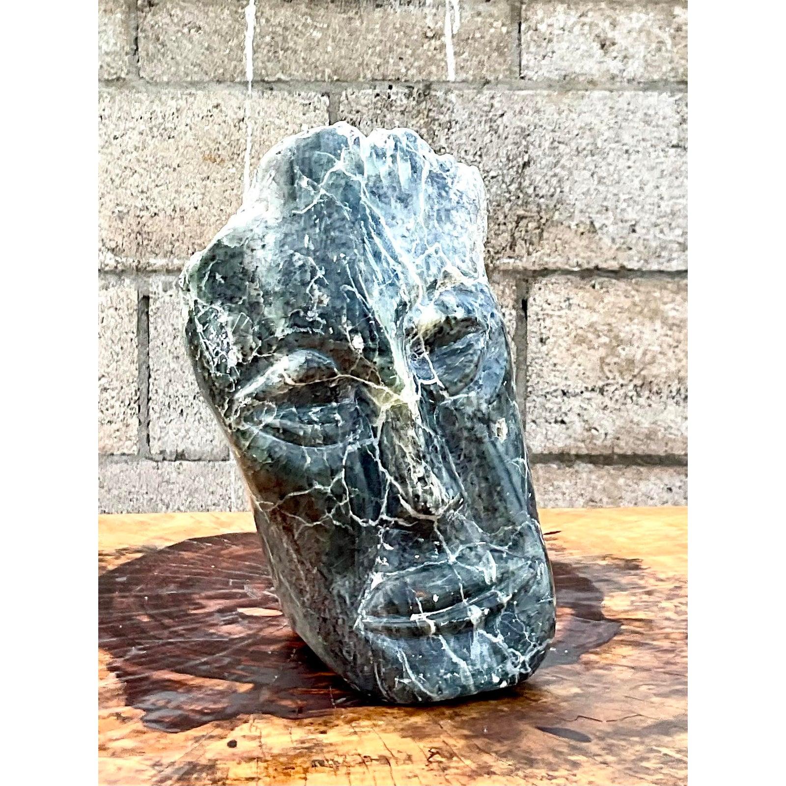 North American Vintage Hand Carved Marble Face Sculpture