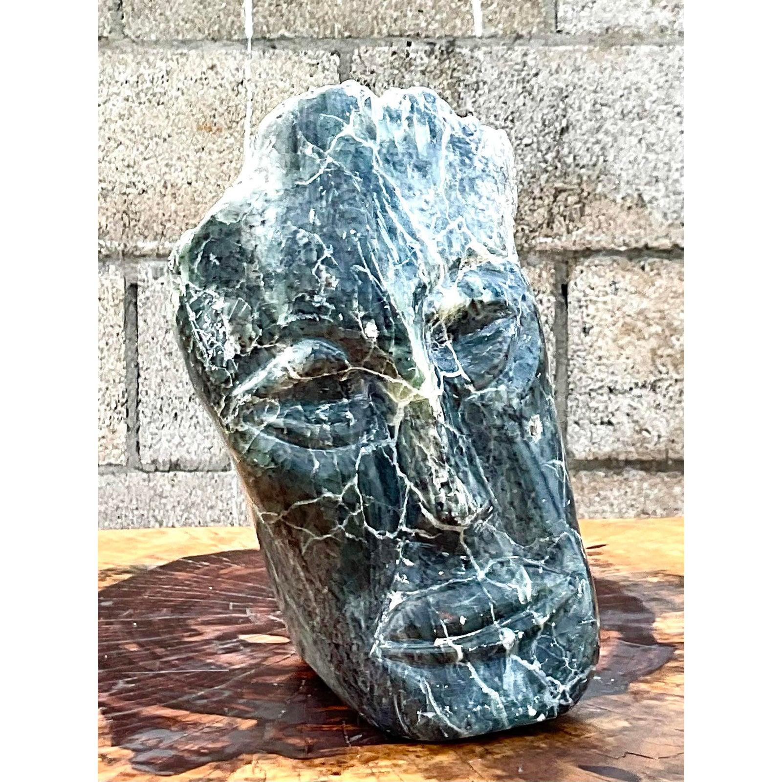 Vintage Hand Carved Marble Face Sculpture In Good Condition In west palm beach, FL